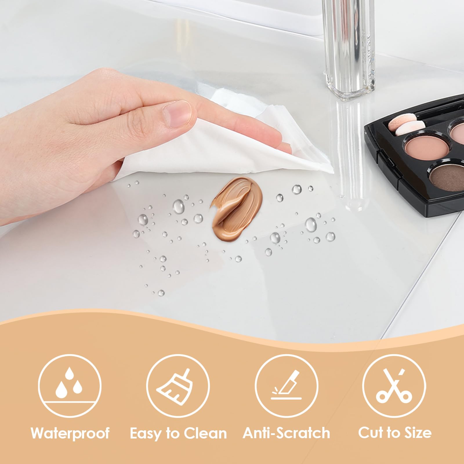 Makeup Mat for Vanity to Protect Desk Top, PVC Desk Mat, 31.5x15.7in, Clear