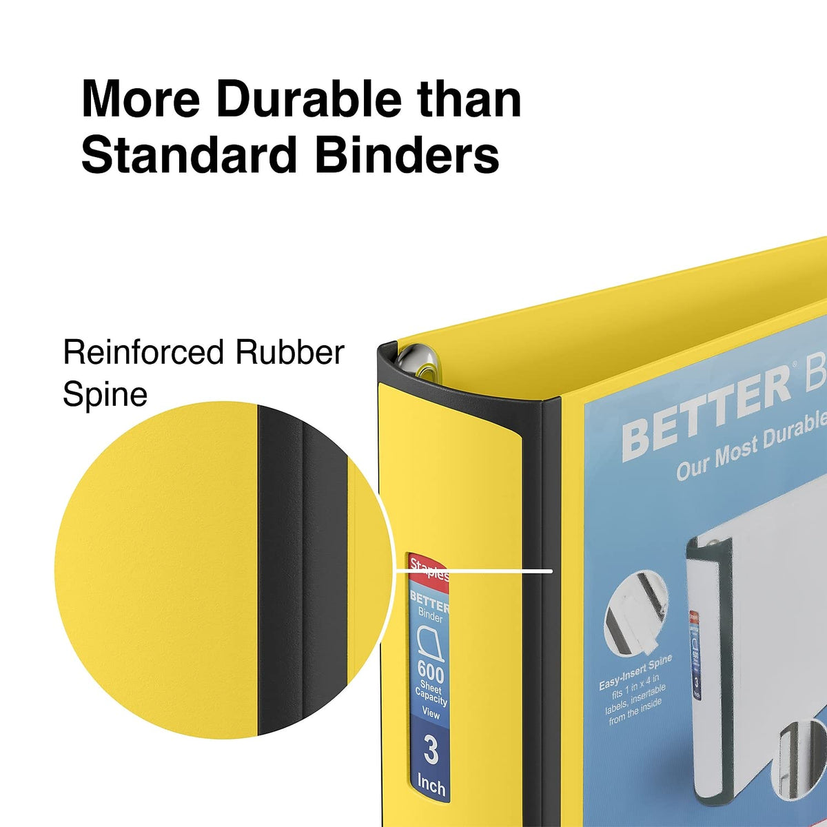 Staples Better 3-Inch D-Ring 3-Ring Binder, Yellow, 600 Sheets