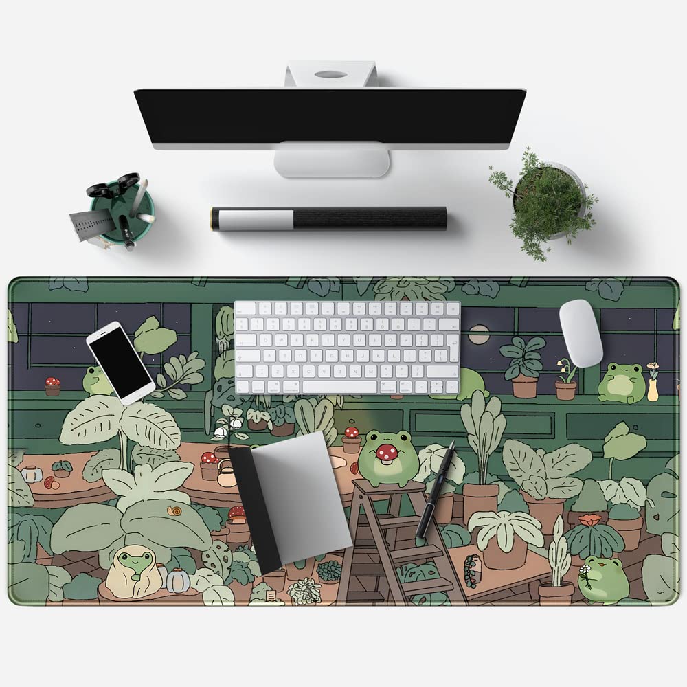 Cute Frog Mouse Pad Desk Pad Kawaii Green Decor Mat, Large Gaming Mouse Pad for Desk Computer