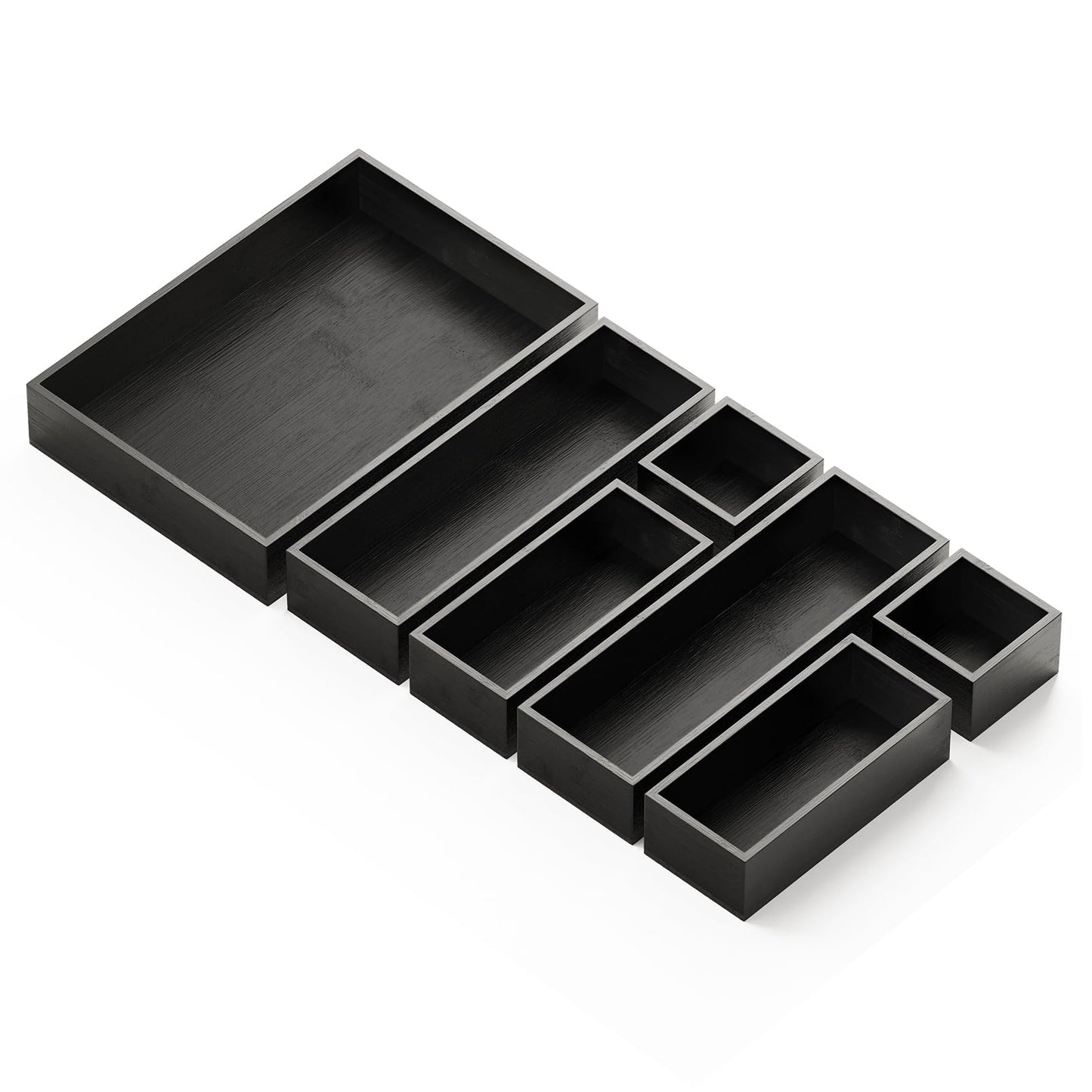 SpaceAid 7-Piece Bamboo Drawer Organizer Storage Boxes Set, Wood Tray Junk Drawer Organizers