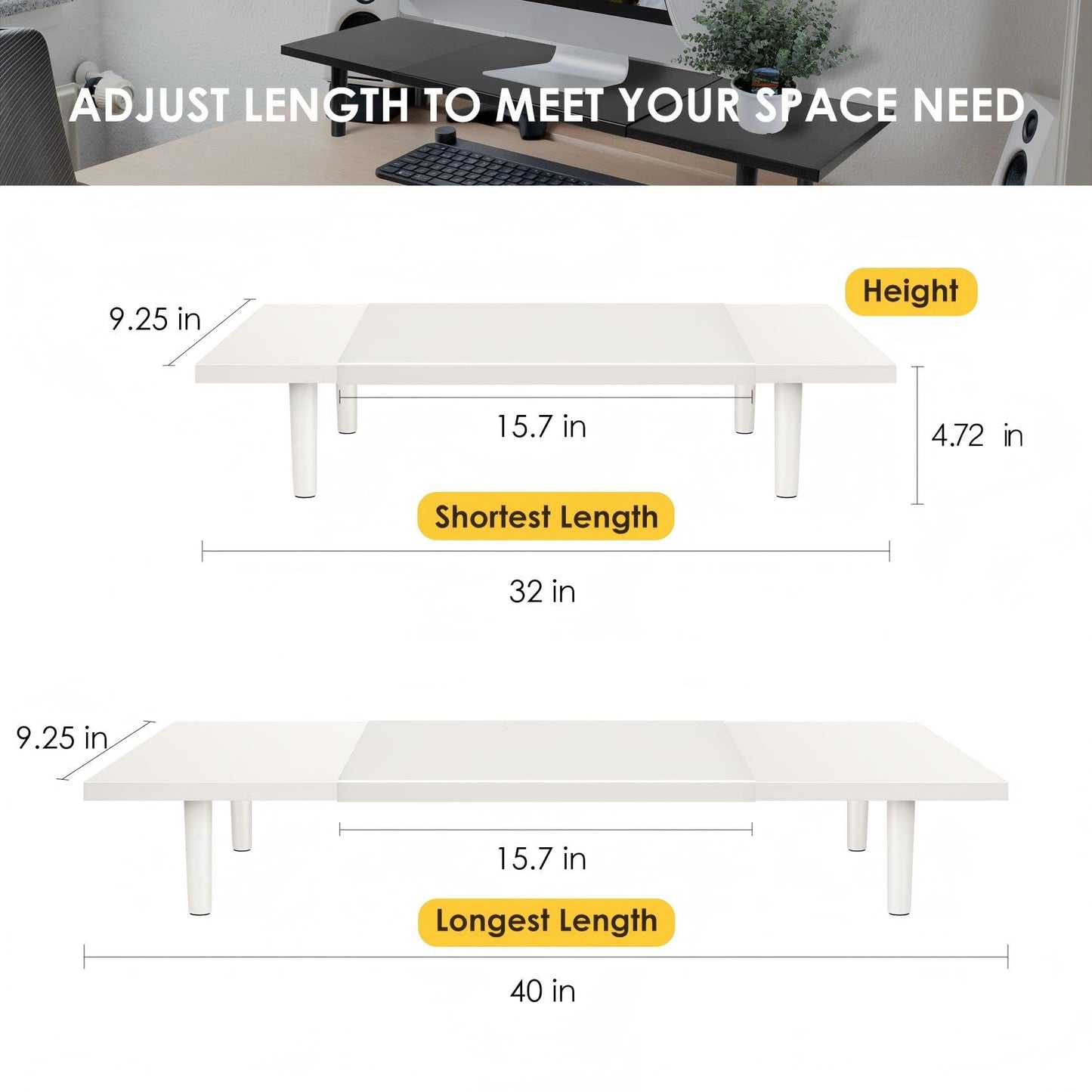 Across-Star Dual-Monitor-Stand-Riser-For-Desk Adjustable Length 32-40 Inch，Large Desktop Computer