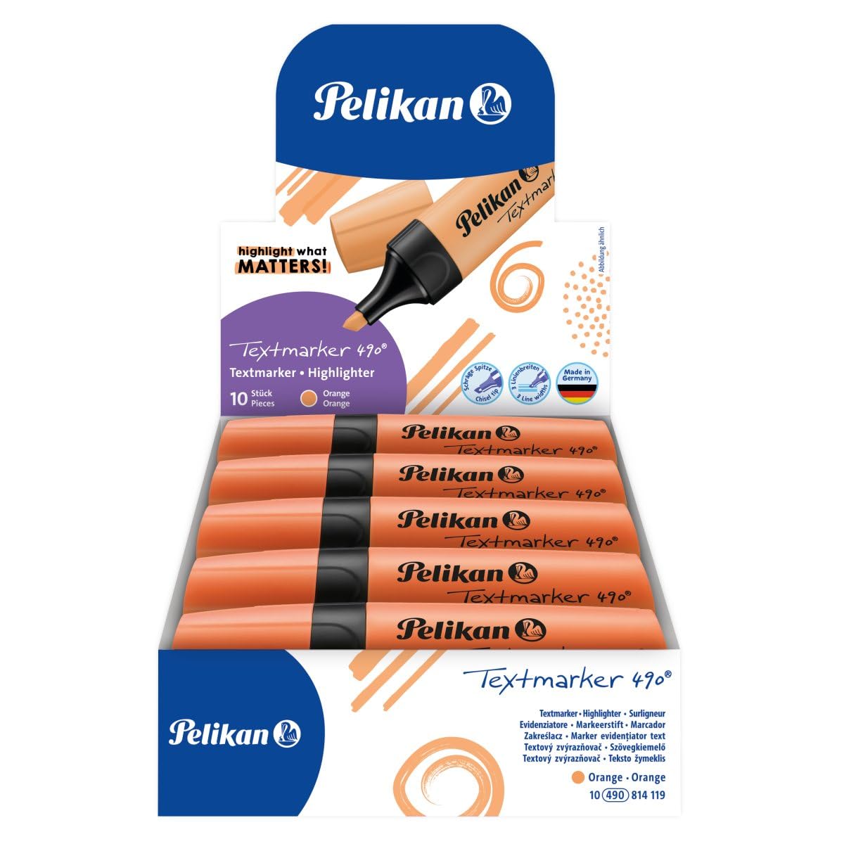 Pelikan Highlighters 490, Orange, Pack of 10 in Box
