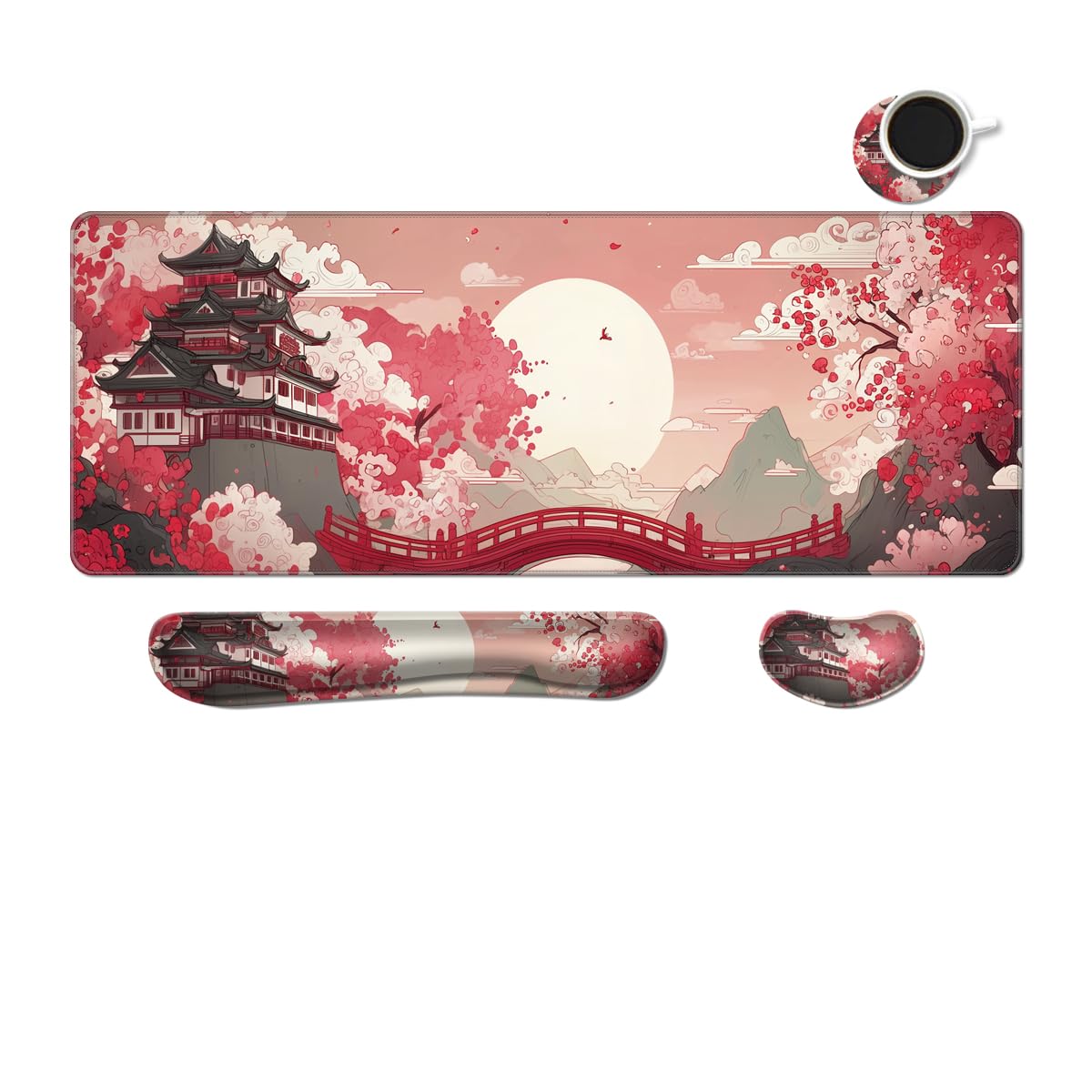 Desk Mat, Large Gaming Mouse Pad with Wrist Rest, 4 in1 XXL Mouse pad+Keyboard Wrist Rest+Mouse Pad