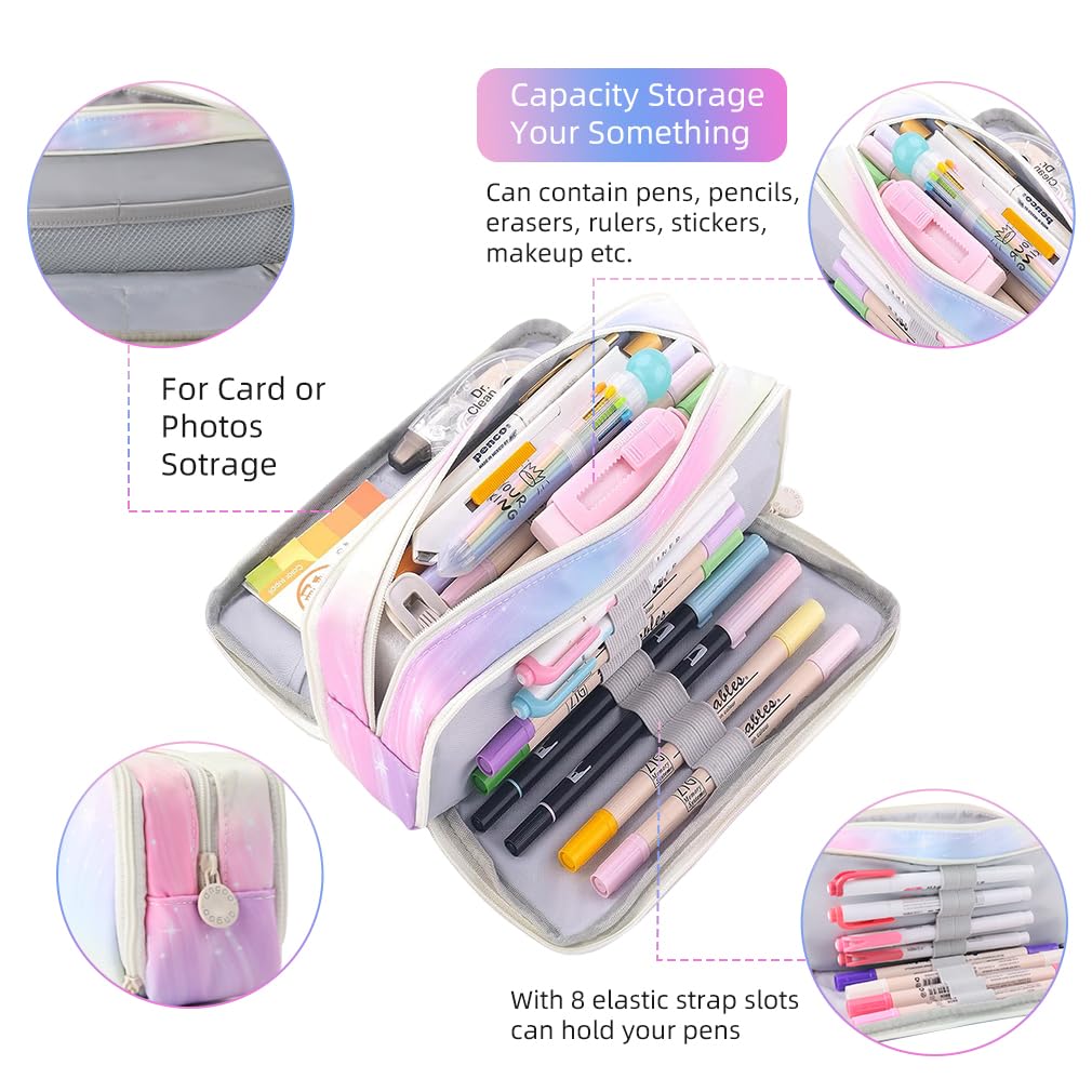 iSuperb Large Pencil Case 3 Compartments Pencil Pouch Big Capacity Pencil Bag Oxford Stationery