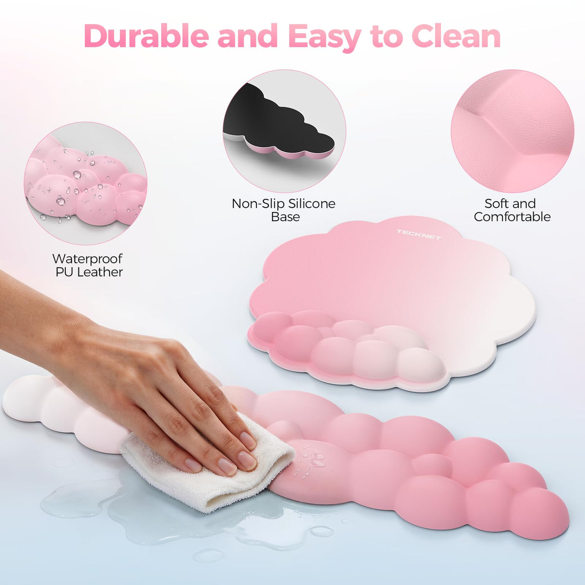 TECKNET Cloud Wrist Rest & Ergonomic Mouse Pad, Cloud Keyboard Wrist Rest with Non-Slip Base, PU