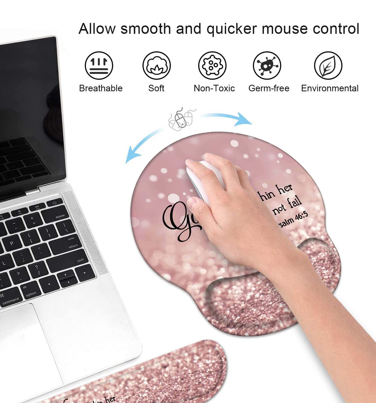 Keyboard Wrist Rest and Mouse Pad Wrist Support Set with Coasters, Quote Bible Verse Psalm 46:5