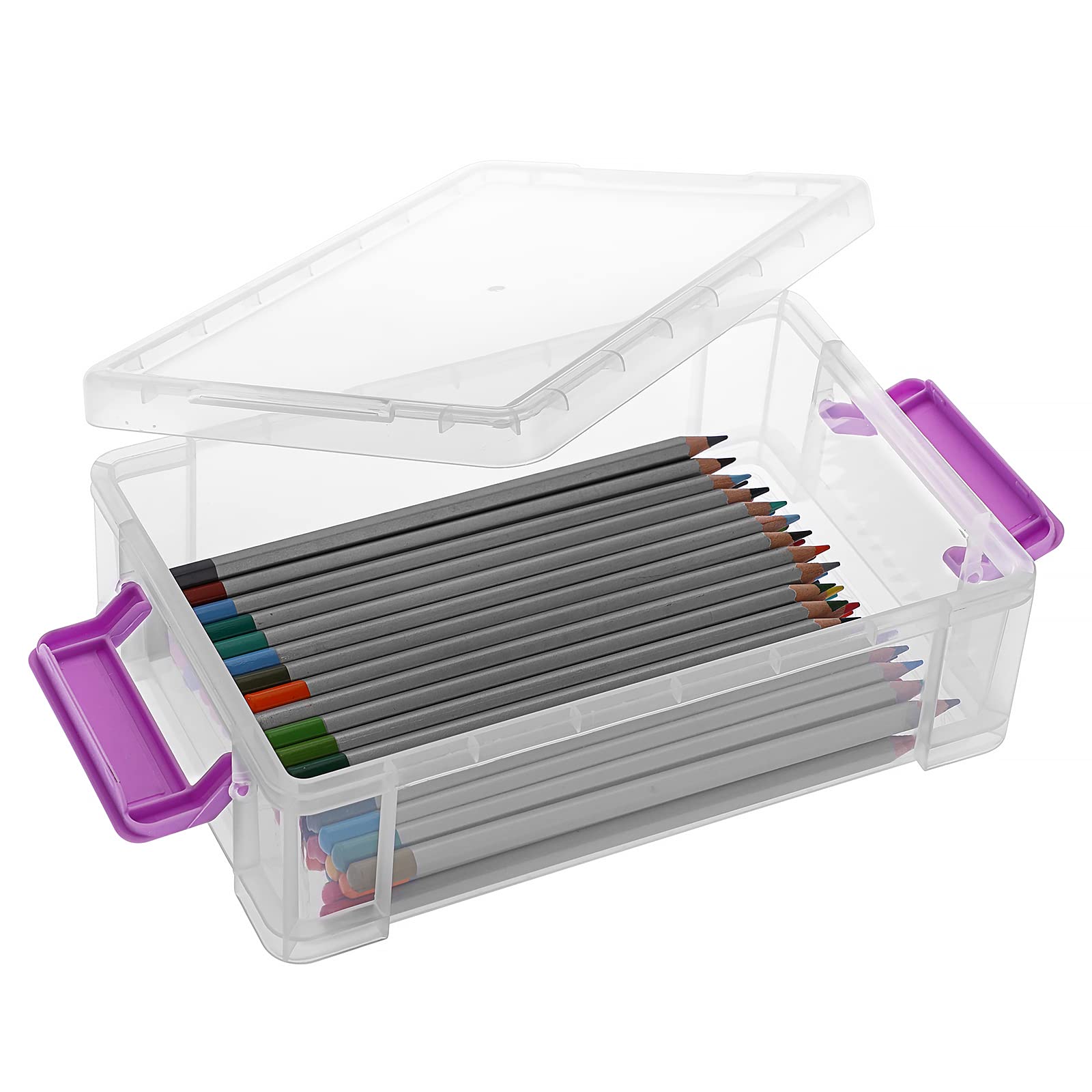 BTSKY 4 Pack Extra Large Plastic Pencil Box Stackable, Translucent, Purple