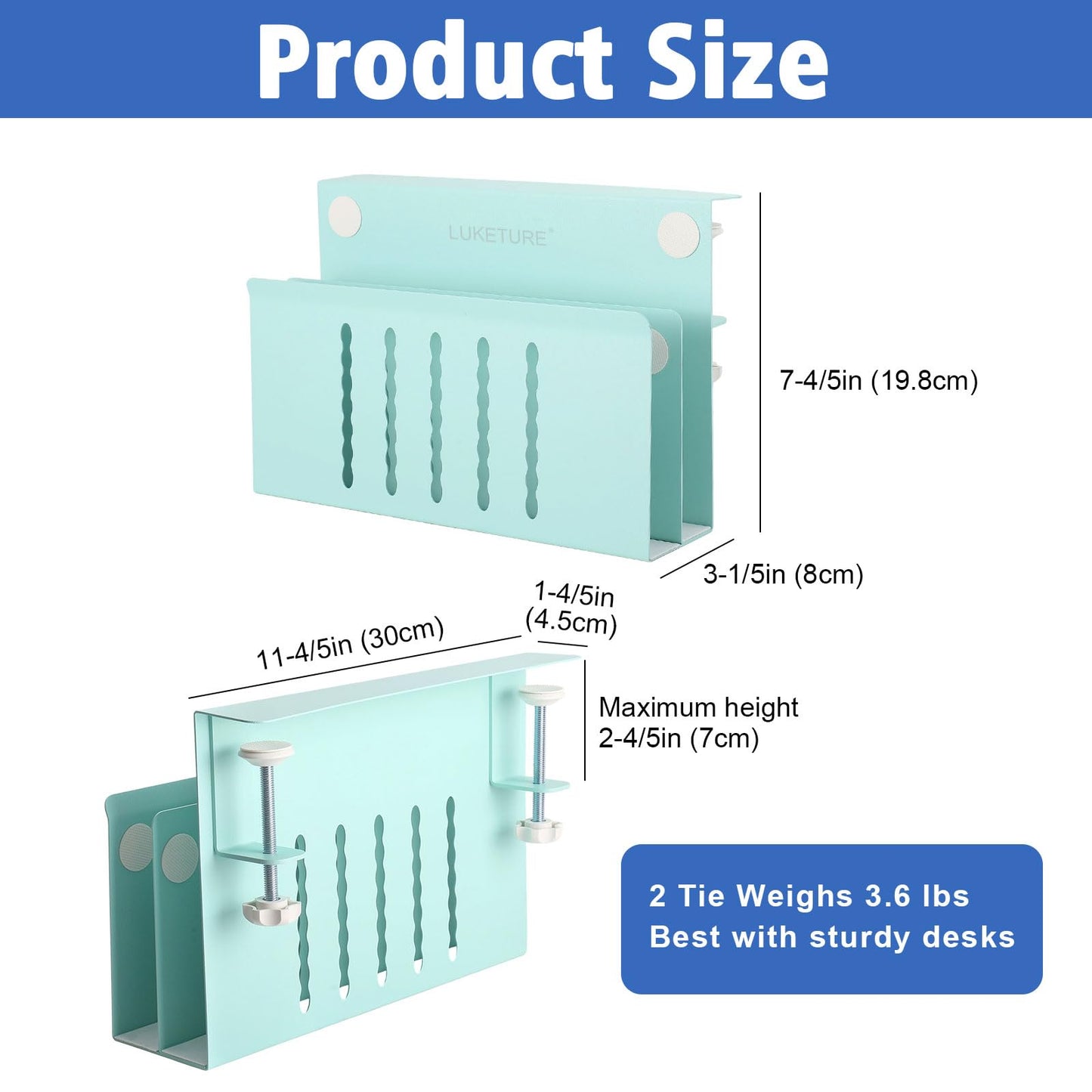 LUKETURE Desk Side Storage, 2 Tie Laptop Holder No Drill Clamp On Organizer