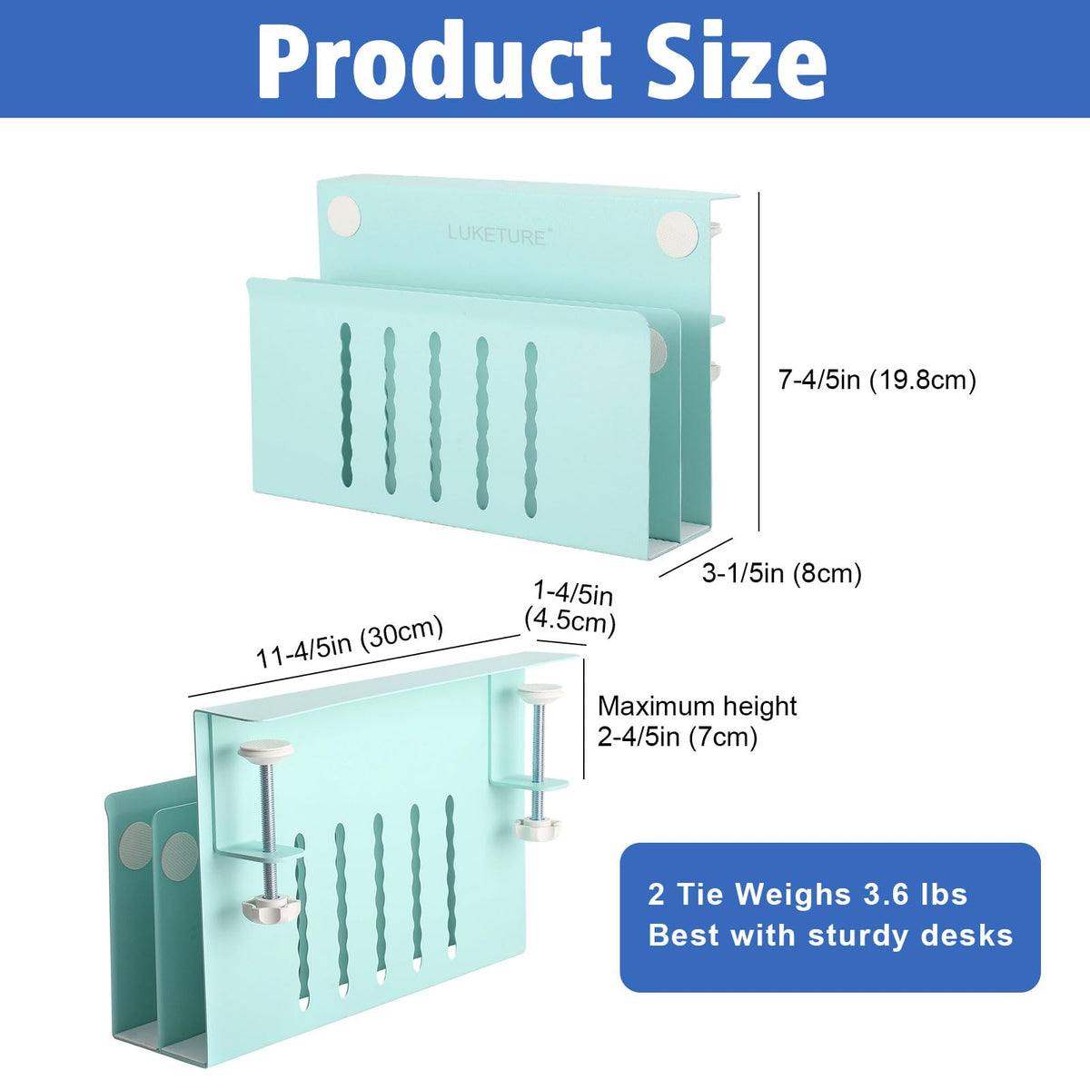 LUKETURE Desk Side Storage, 2 Tie Laptop Holder No Drill Clamp On Organizer