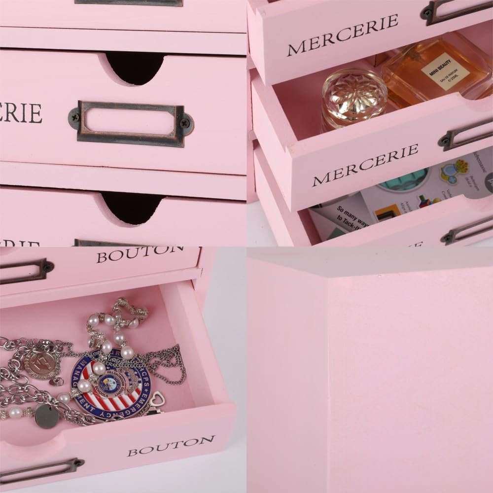 BoxSkivra Small Wooden Drawers Wooden Box with Drawer, Pink 5 Wood Drawer