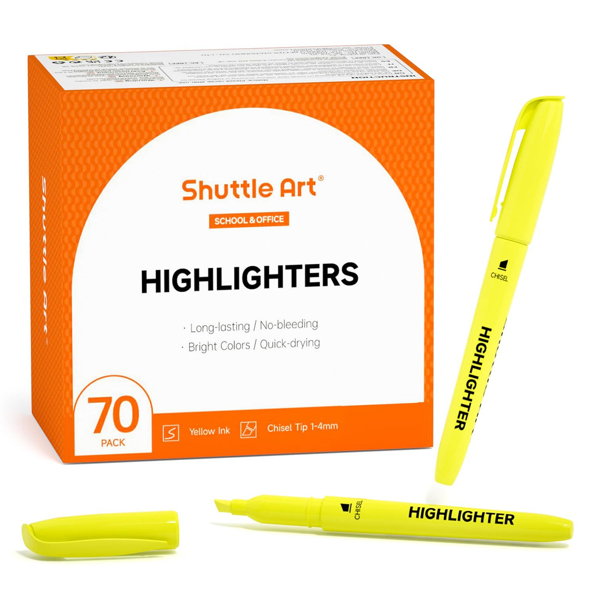 Shuttle Art 70 Pack Highlighters, Yellow Highlighters with Versatile Chisel Tip, Highlighter