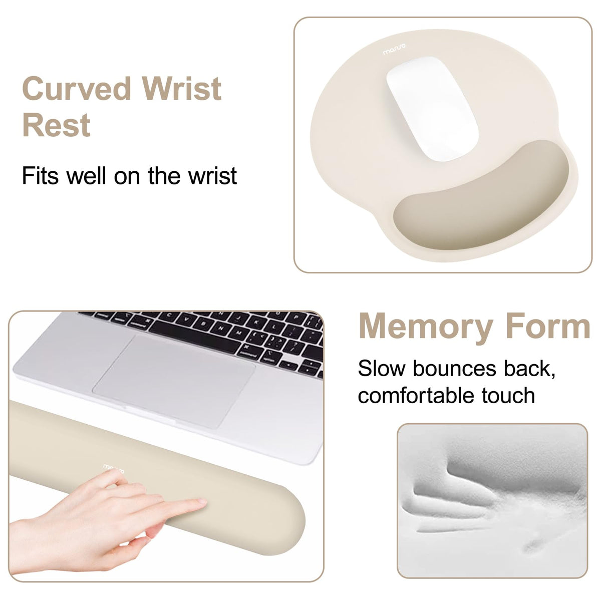 MOSISO Wrist Rest Support for Mouse Pad&Keyboard Set, Khaki