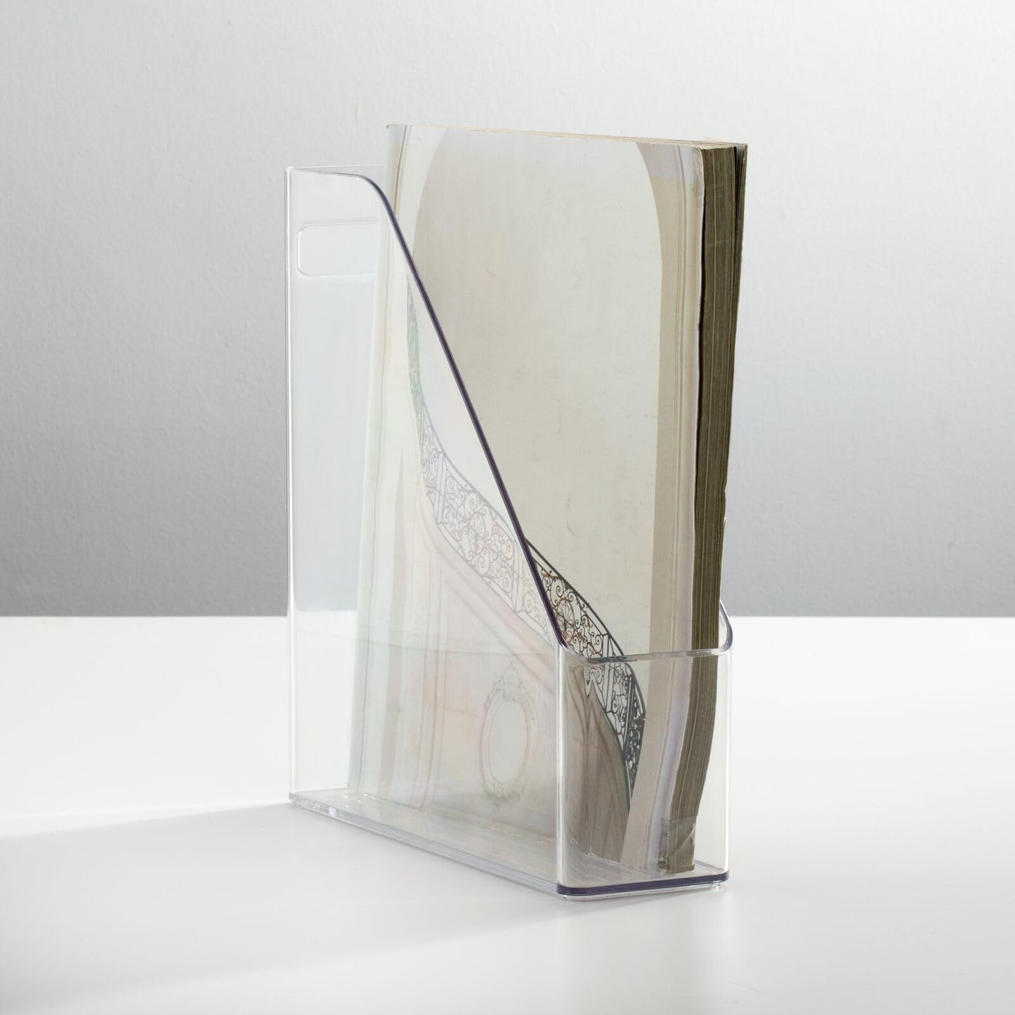 mDesign Plastic Slim Vertical File Folder Storage Organizer Bin with Handle - Hold Notebooks