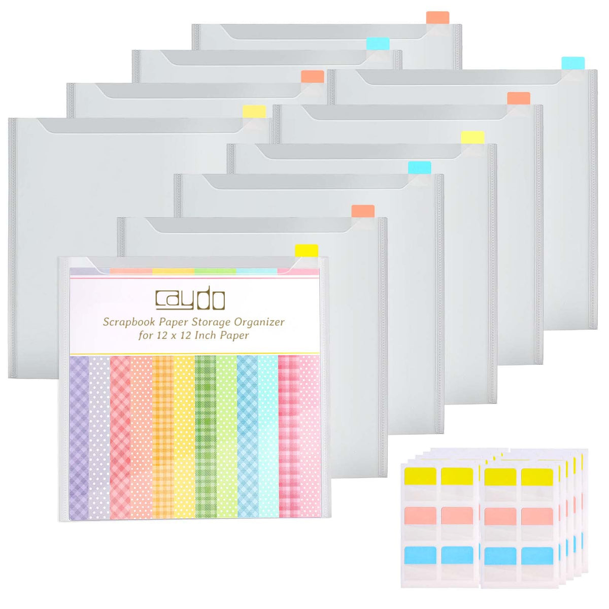 Caydo 82 Pieces Scrapbook Paper Storage Organizer with 120 Pieces Sticky