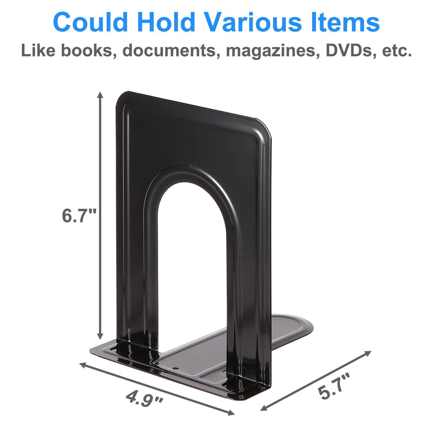 Heavy Duty Bookends for Shelves, Anti-Slip Base, Black, Great for Library, Office, Home, School, 4
