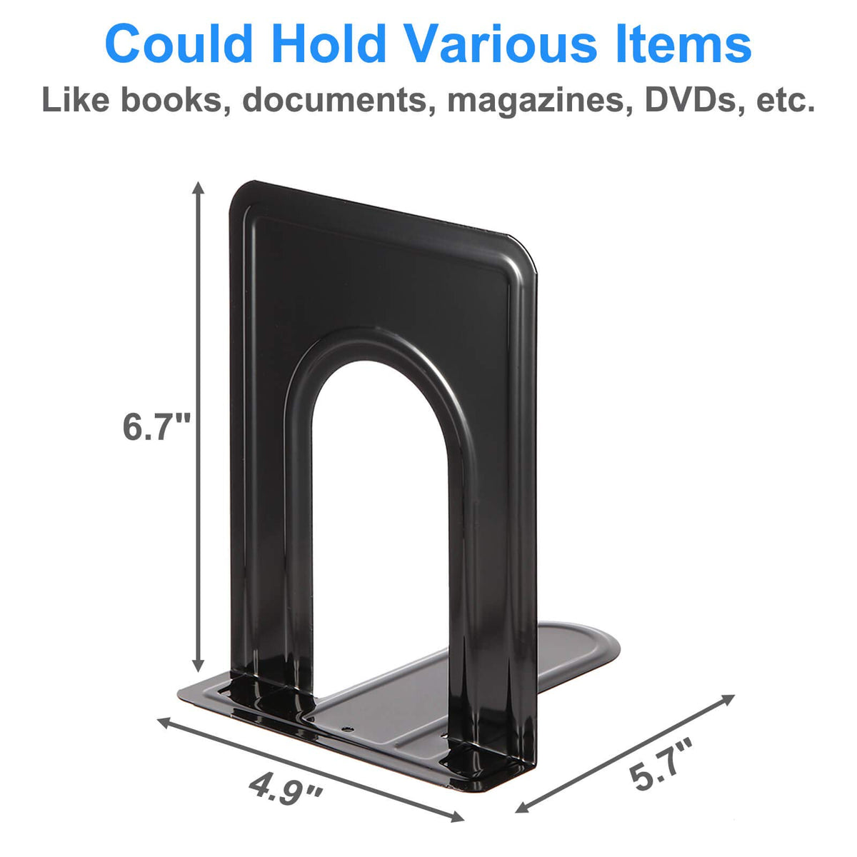 Heavy Duty Bookends for Shelves, Anti-Slip Base, Black, Great for Library, Office, Home, School, 4