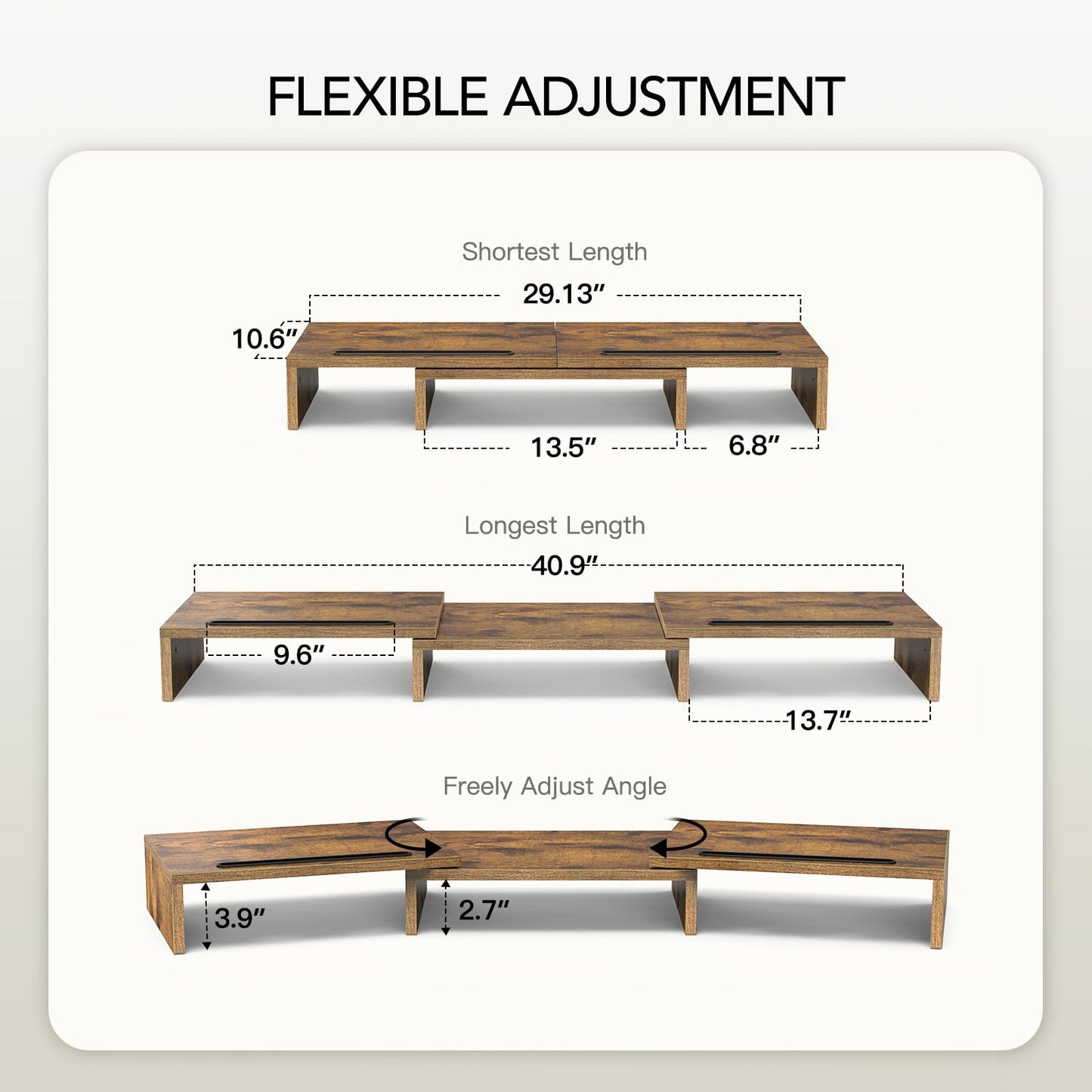 AMERIERGO Dual Monitor Stand Riser- 3 Shelf Screen Stand with Adjustable Length and Angle, 2 Extra