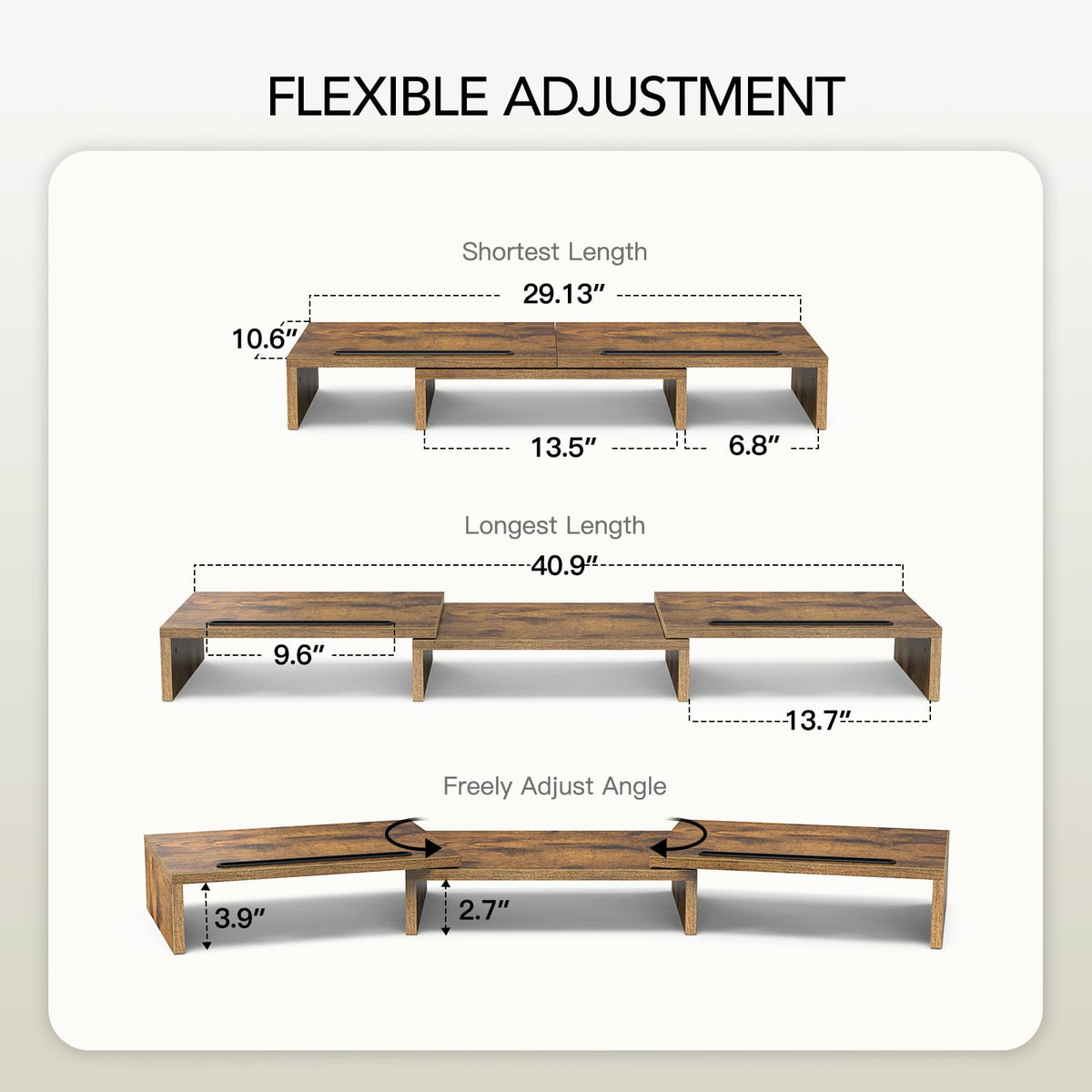 AMERIERGO Dual Monitor Stand Riser- 3 Shelf Screen Stand with Adjustable Length and Angle, 2 Extra