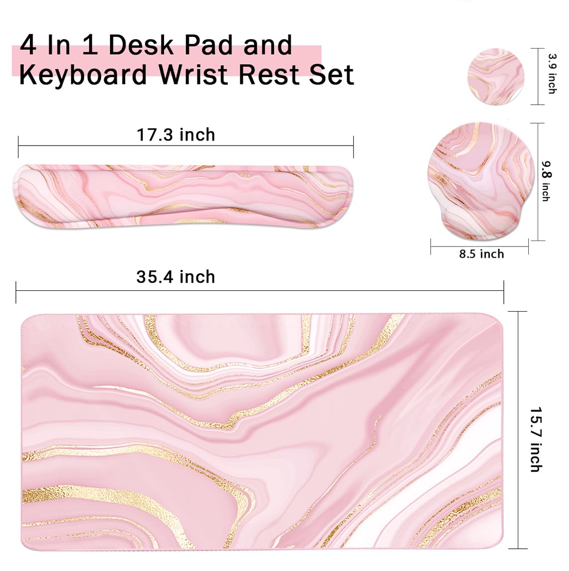 4-in-1 Gaming Mouse Pad Wrist Support Set，Desk Pad + Mouse Pad with Wrist Rest + Keyboard Wrist