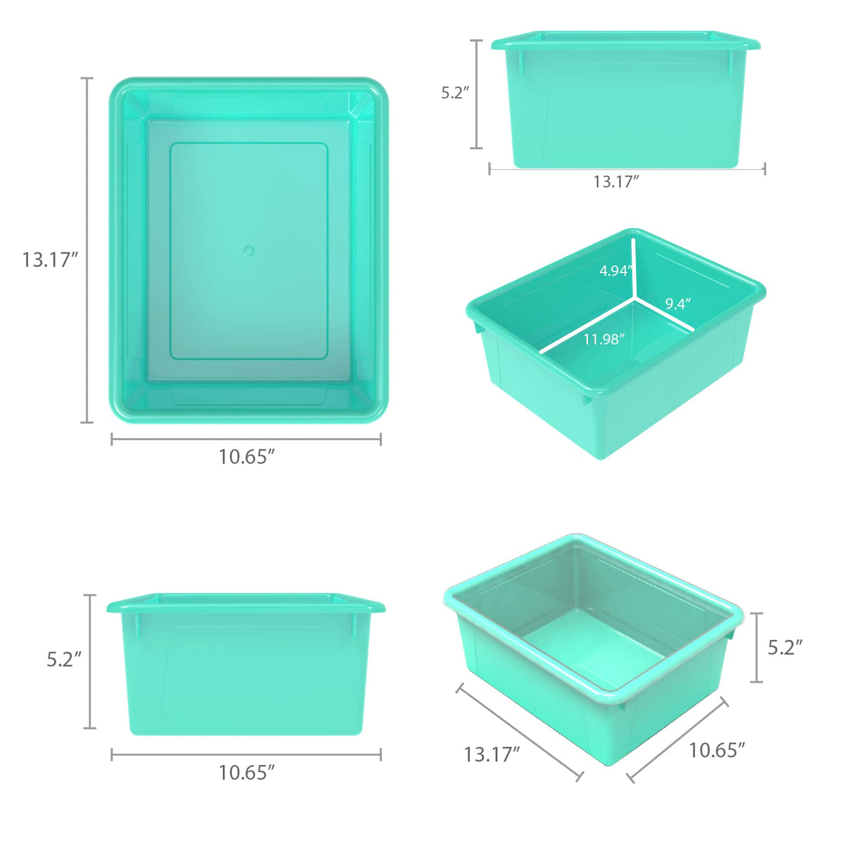 Storex Letter Size Deep Storage Tray – Organizer Bin for Classroom, Office and Home, Teal, 5-Pack