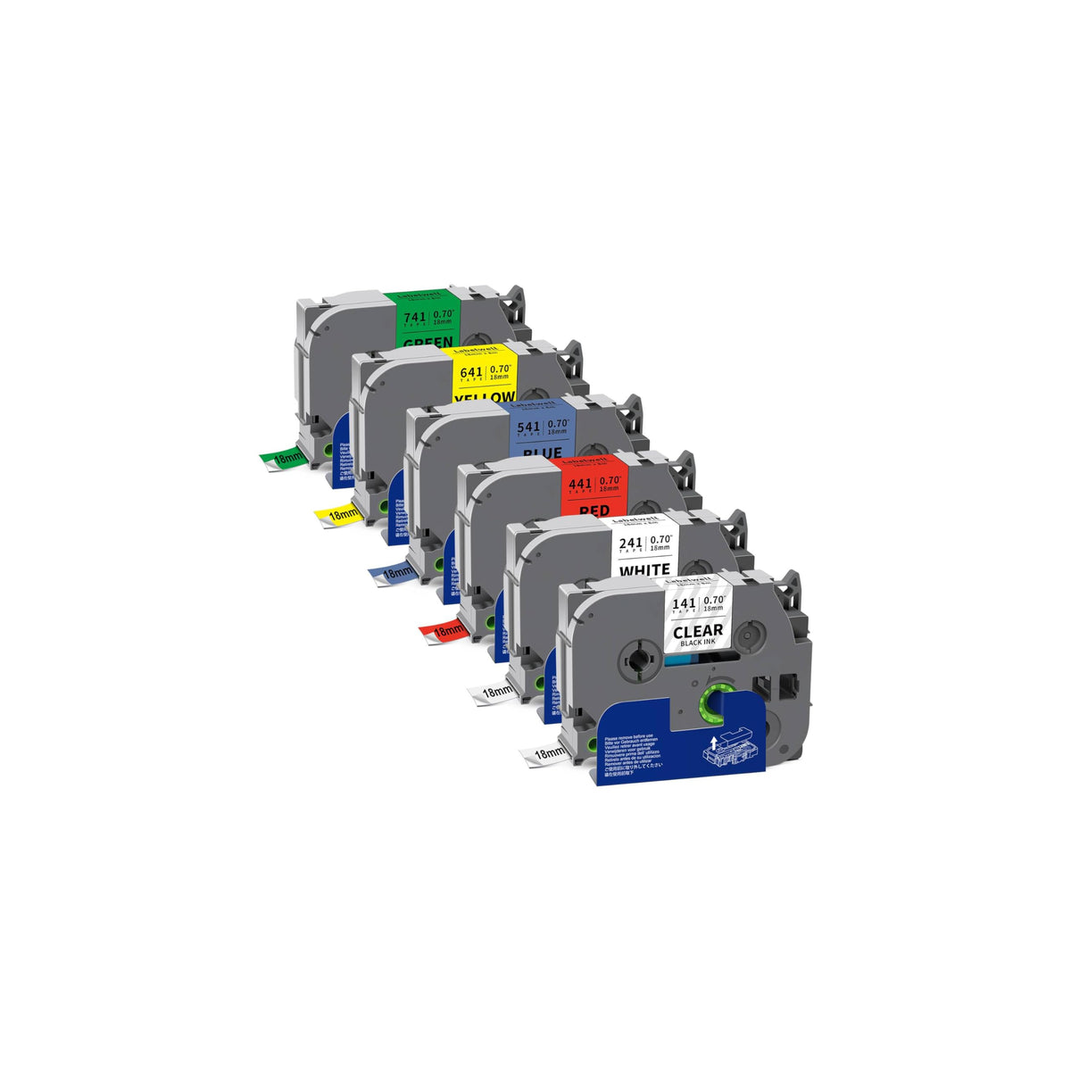 Labelwell 6-Pack TZe-241 TZ Tape 18mm 0.7 Inch Laminated Multi Color 3/4"