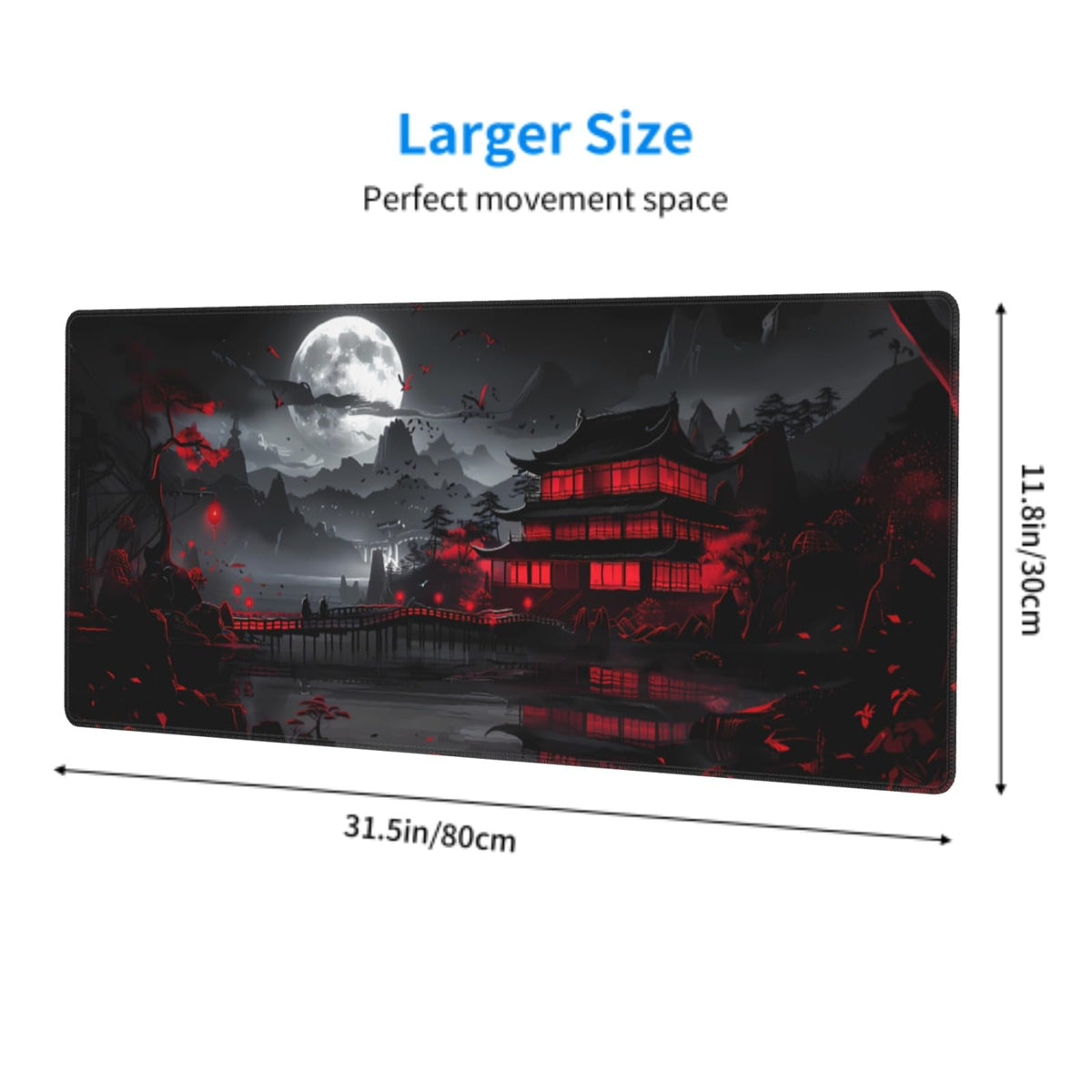 Black Red Japanese Mouse Pad XL 31.5 X 11.8 Inch Design Style Extended Large Gaming Mousepad