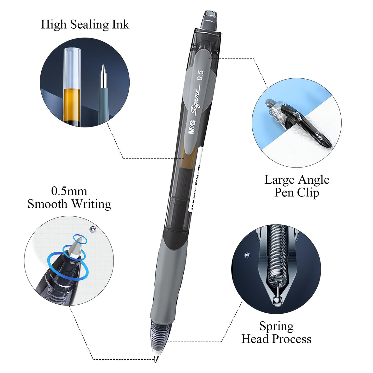 M&G 30 Pack Black Gel Ink Pens, Large Capacity, Quick Dry