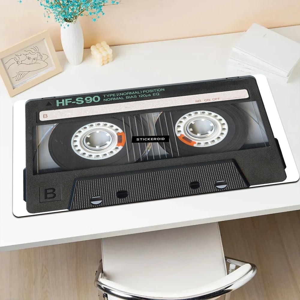 Reateforin Black Vintage Tape 90s Old Music Musiccasette Mouse Pad 15.7x31.5 inches Retro Mouse Pad