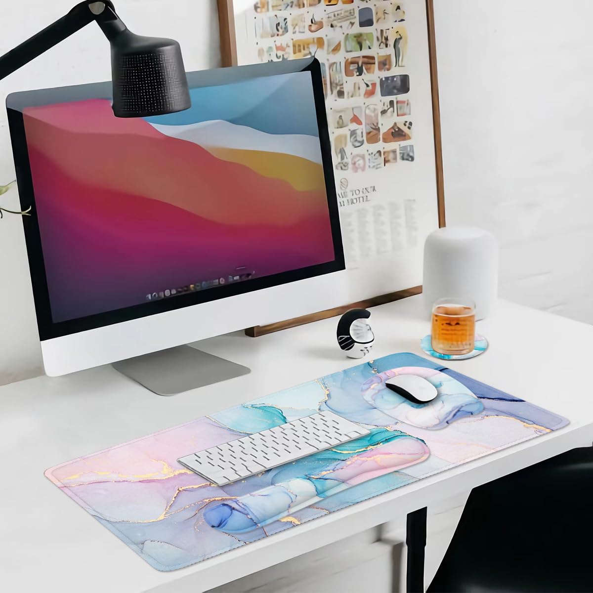 Keyboard Wrist Rest Large Mouse Pad Wrist Support for Computer, 4 in 1 Memory Foam Keyboard Pad