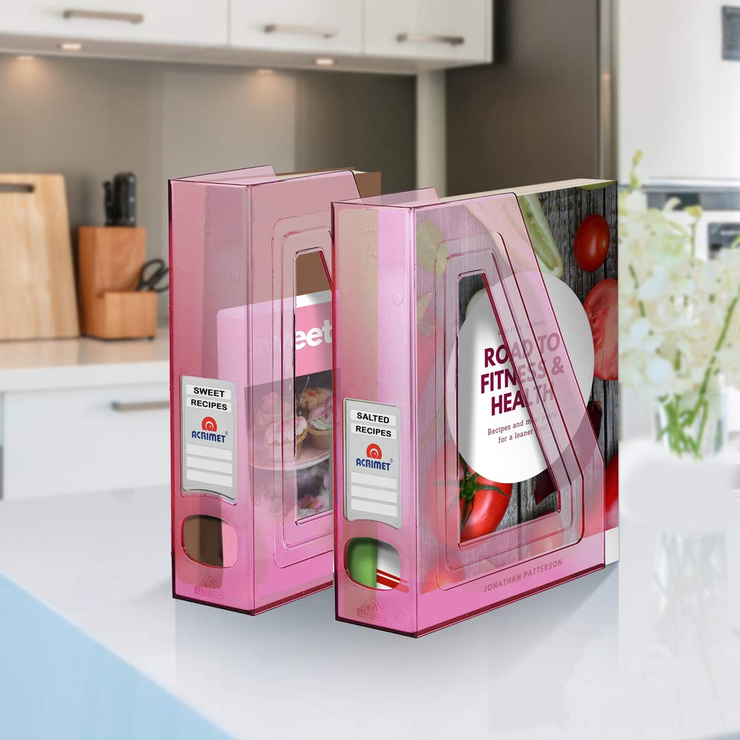 Acrimet Magazine File Holder, Vertical Desk Organizer, Clear Pink, 2 Pack