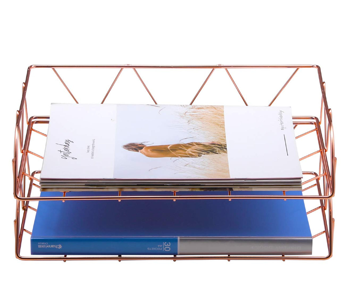PAG-Mass 2 Packs Desktop File Organizer Metal Stackable Horizontal Letter Tray Paper Holder Rack