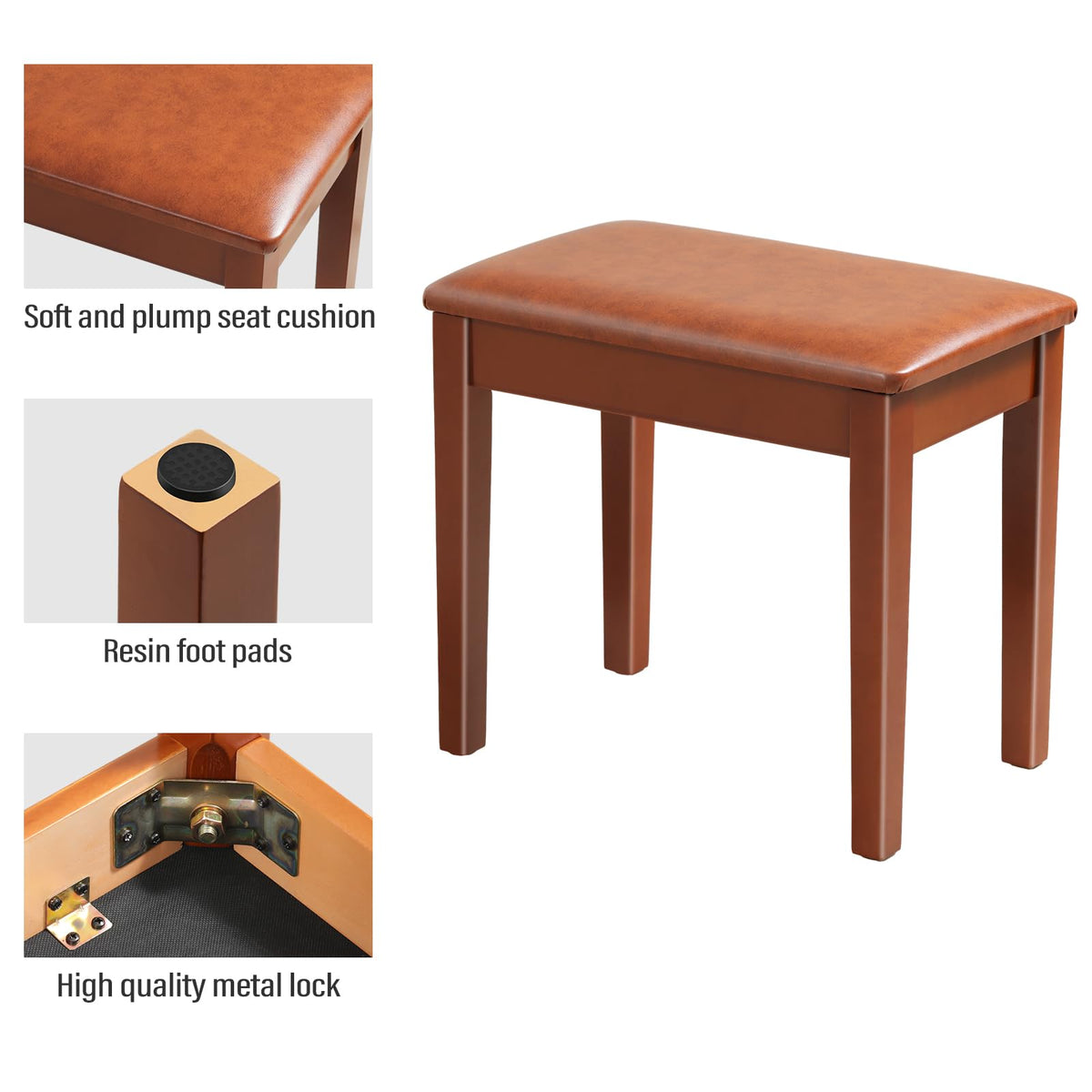 AODSK Piano Stool, Solid Wood Frame, Padded Cushion, 13.21"x21"x18.2"