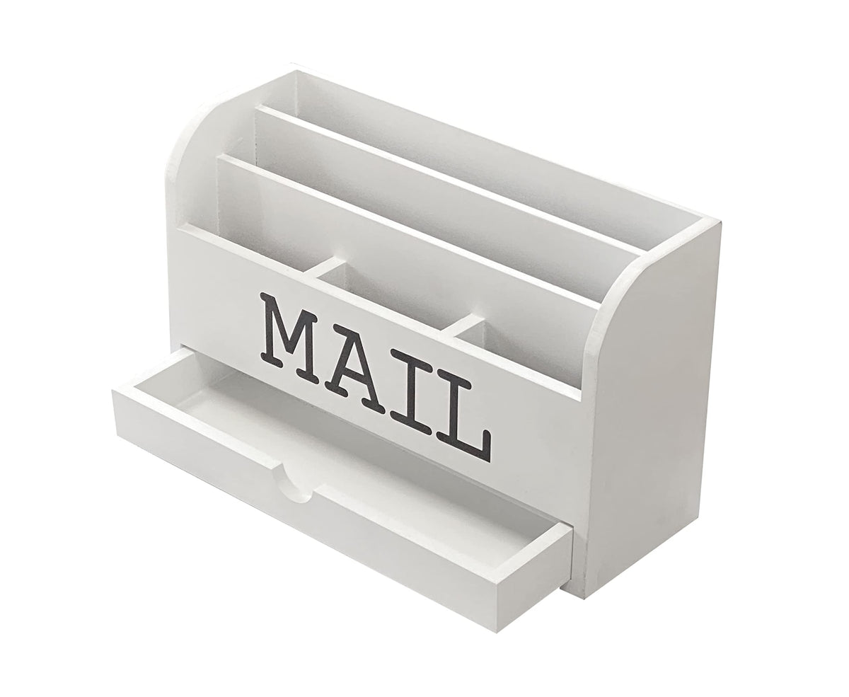Cregugua White Desk Organizer Wooden Mail Storage box for tabletop office home,5 compartments with