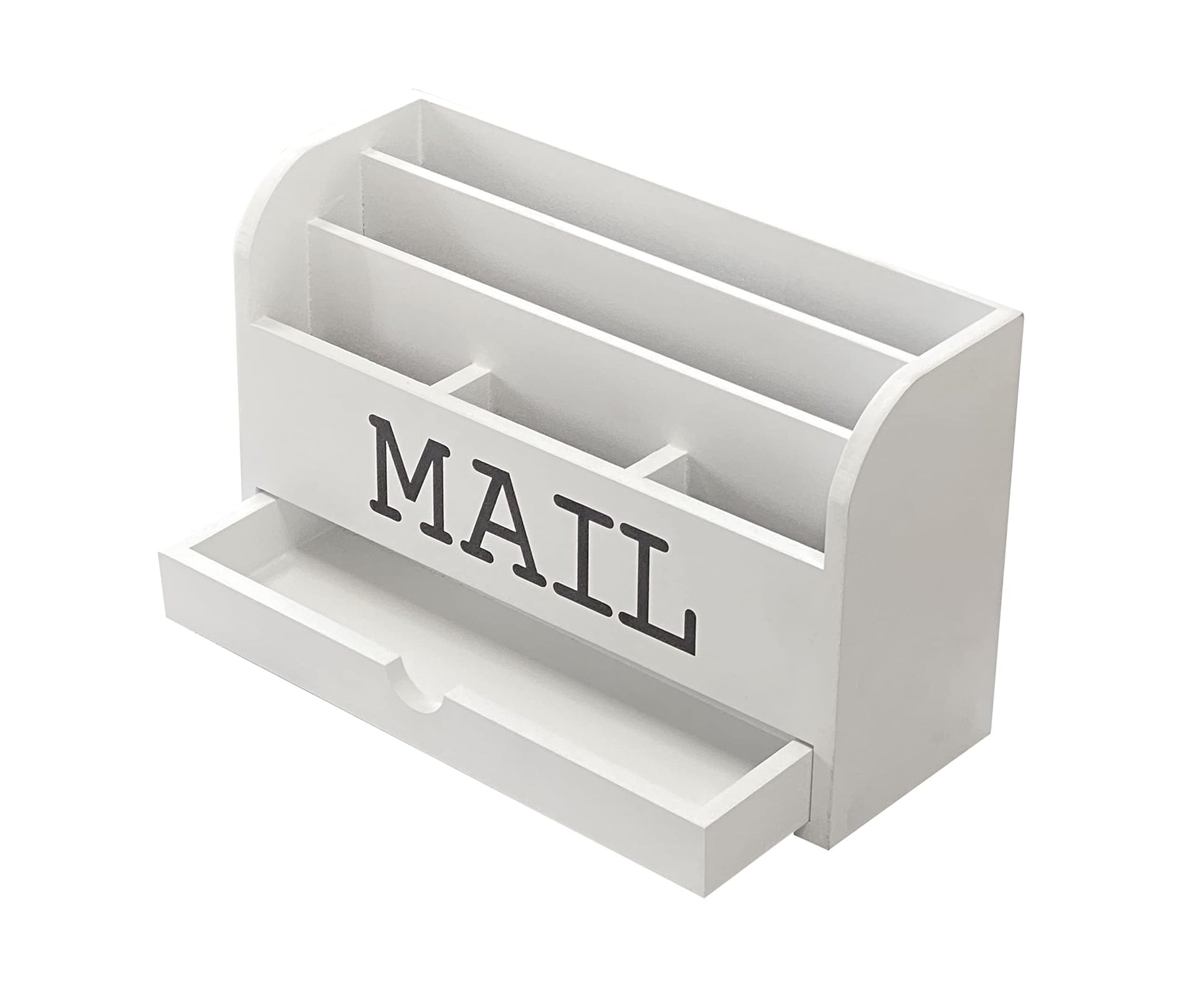 Cregugua White Desk Organizer Wooden Mail Storage box for tabletop office home,5 compartments with