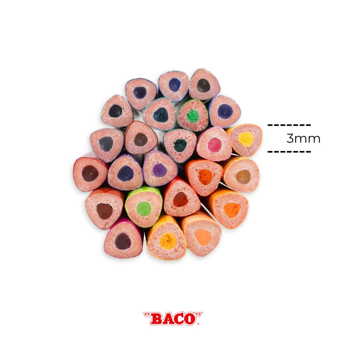 BACO JUMBO Triangular Coloured Pencils Tip 33 mm Rainbow 24 Pieces