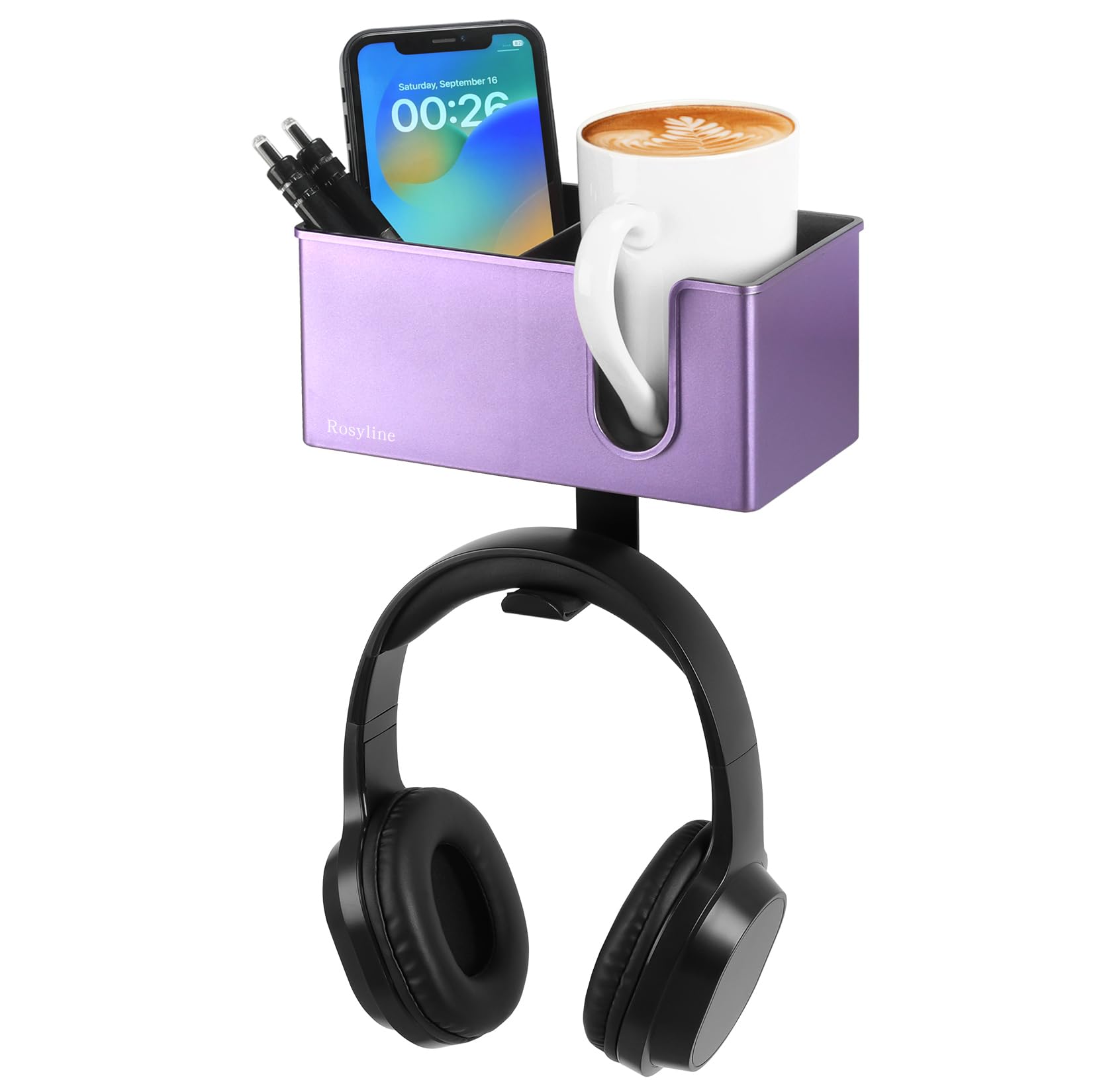 Rosyline 3-in-1 Clip-on Cup Holder for Desk with Desktop Organizer