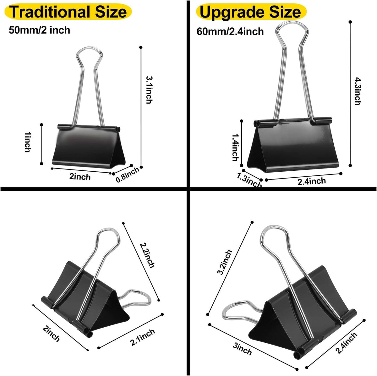 Ufmarine Extra Large Binder Clips 2.4 Inch Length, Jumbo Binder Clips for Office (36 Pcs)