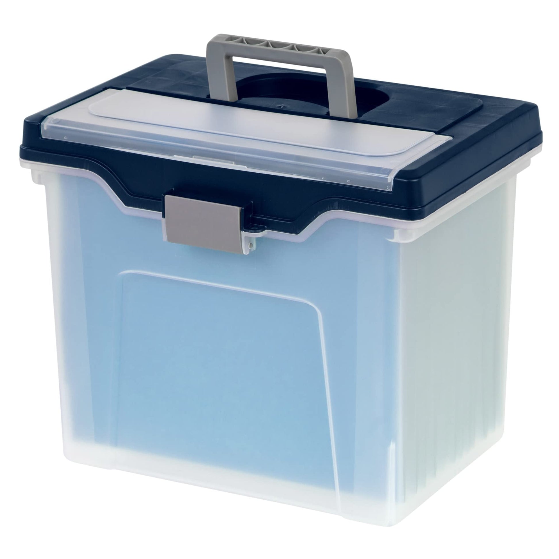 Office Depot Large Mobile File Box, Letter Size, 11 5/8in.H x 13 3/6in.W x 10in.D, Clear/Blue