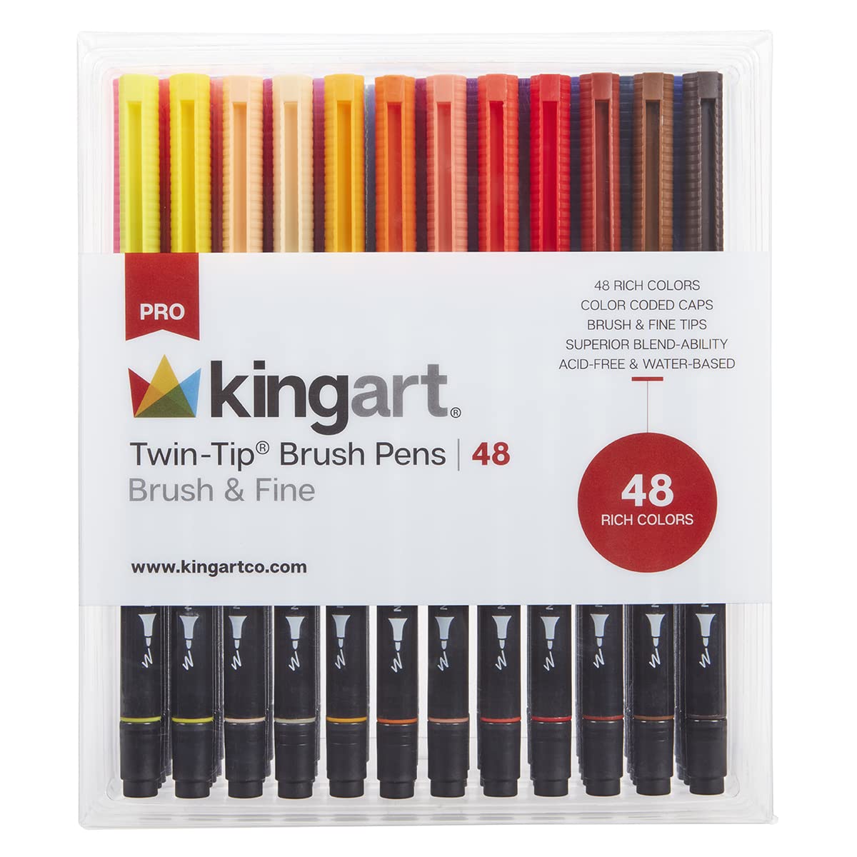 KINGART PRO 445-48 Dual Twin-Tip Brush Pens, Multicolor, 48-Colors