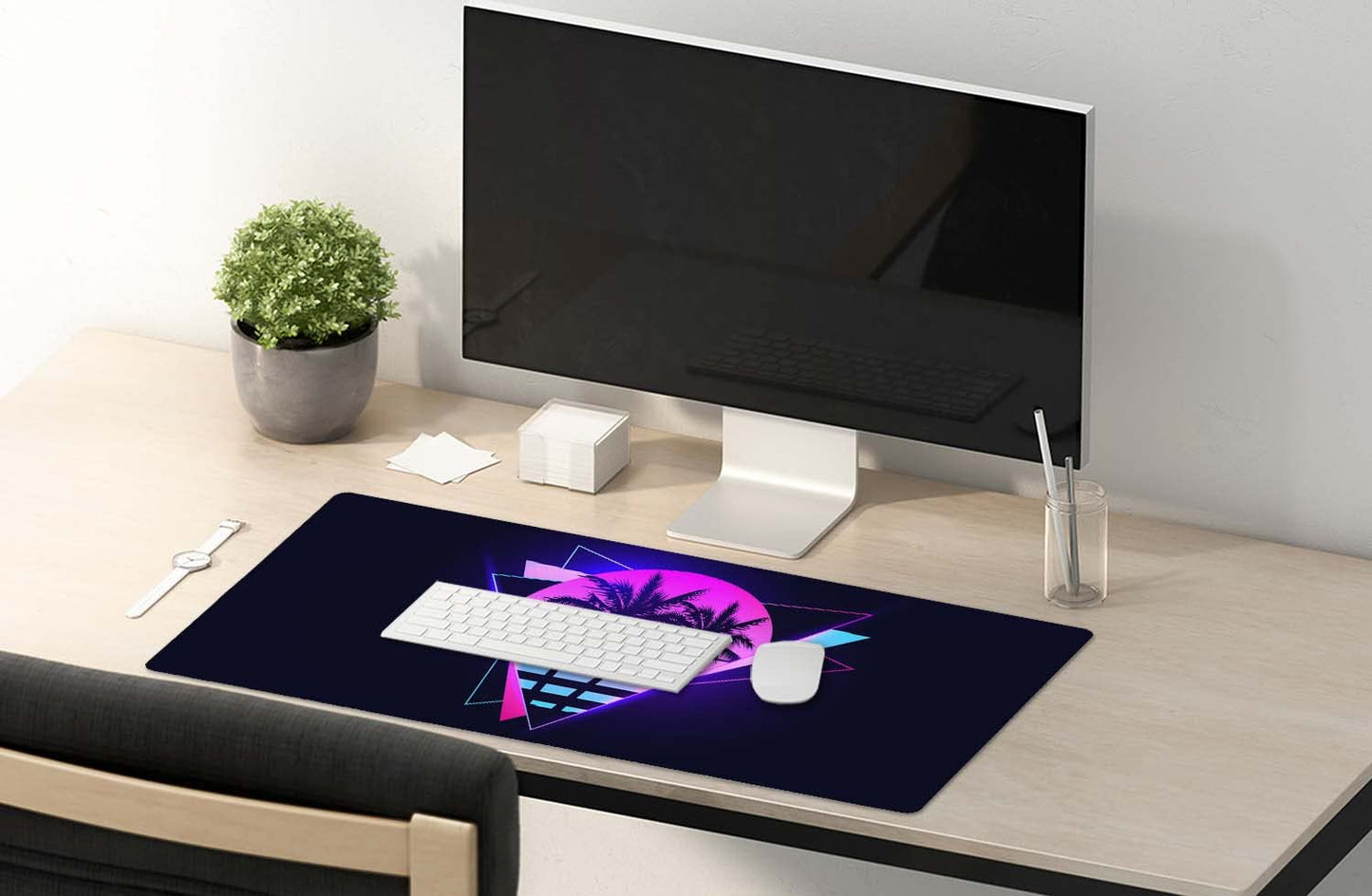 SSOIU Vaporwave Palm Large Gaming Desk Mat - Extra Large, Cute, Keyboard Mat - XXL Gaming Mouse