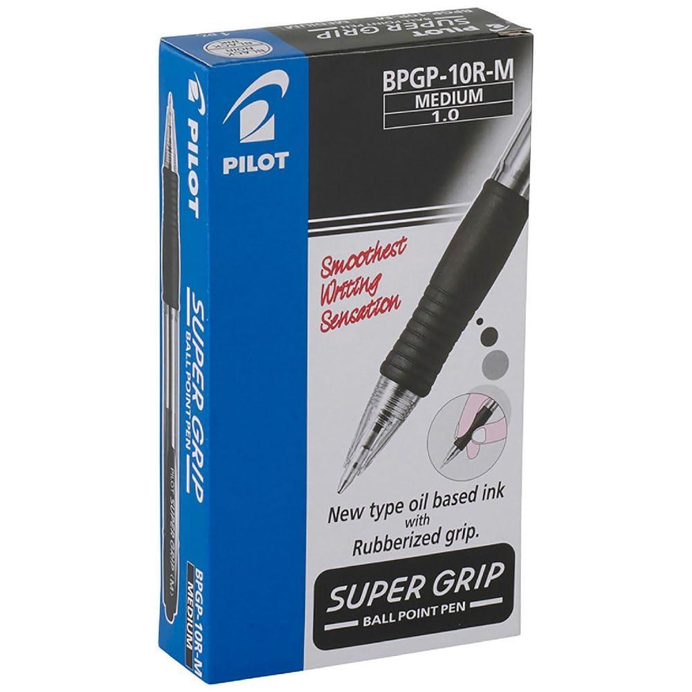Pilot Supergrip Retractable Ballpoint 1.0 mm Tip (Box of 12) - Black