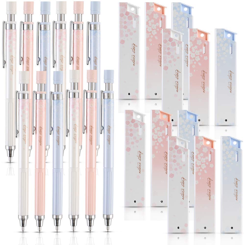 Ipienlee Cherry Mechanical Pencil Set with Lead, 12 pcs 0.5 mm Mechanical Pencils with 12 Pack HB