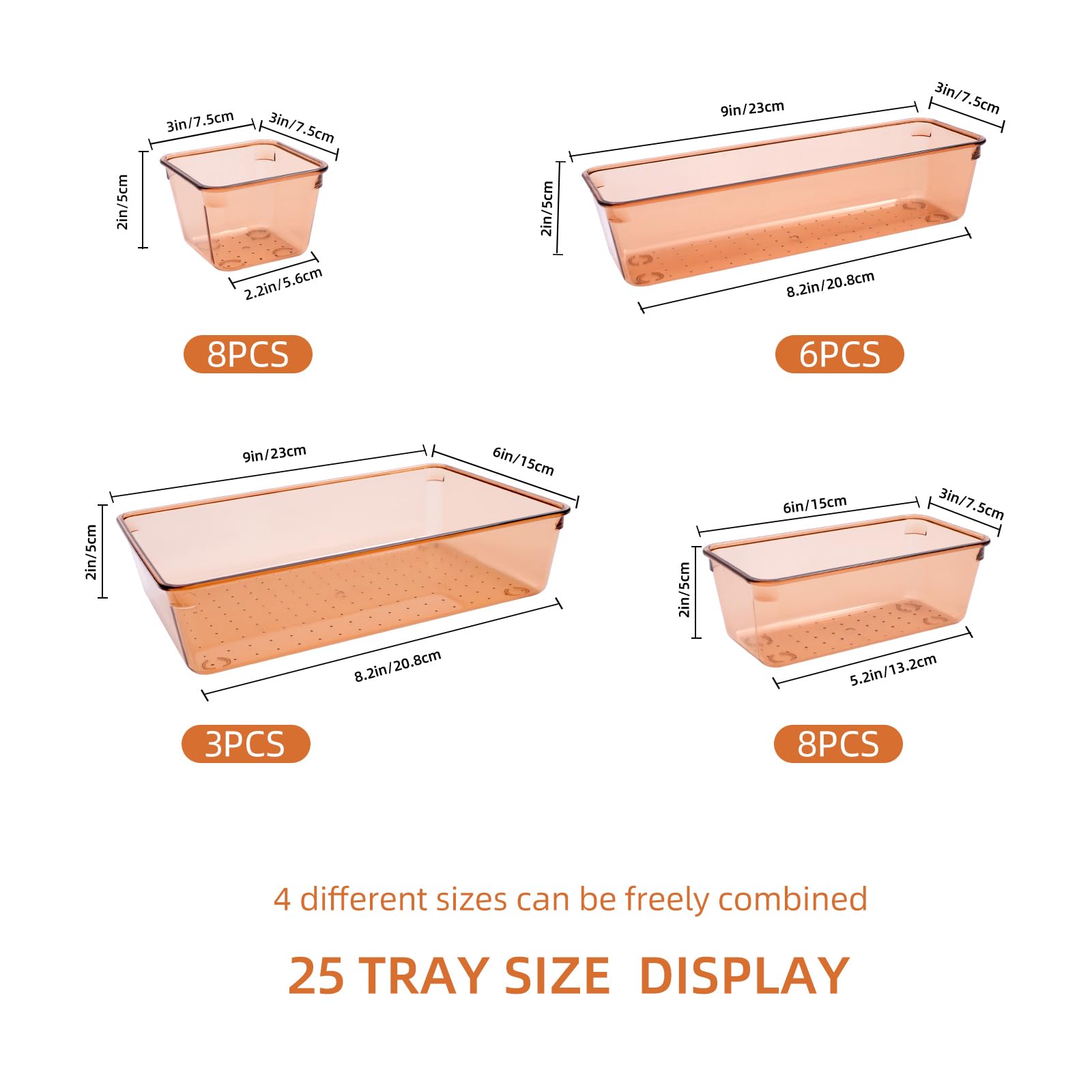 Trotianingyu Coffee Acrylic Drawer Organizers Set Storage for Makeup, Office Desk Small Vanity