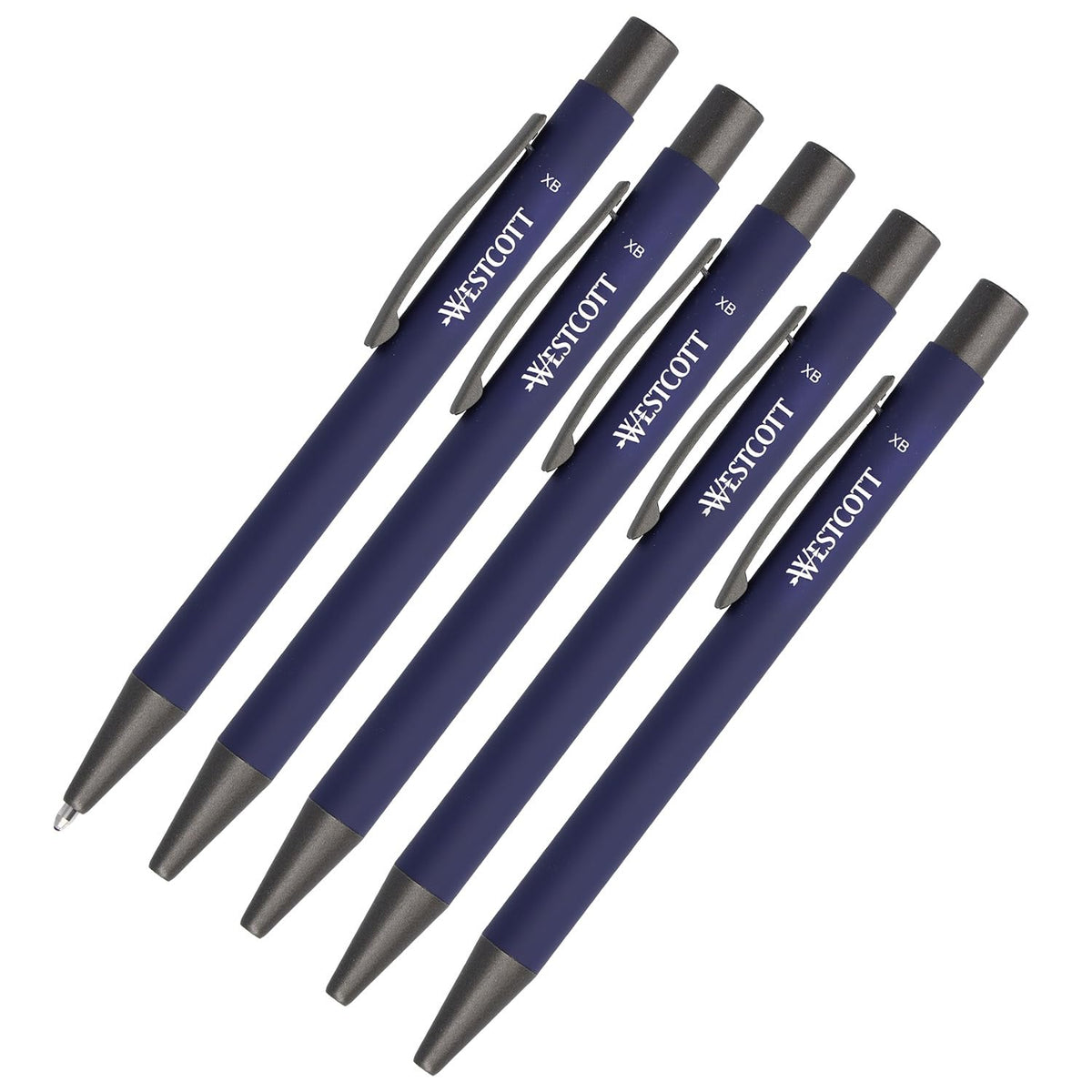 Westcott Premium Ballpoint Pen Set of 5 Blue Aluminium Ballpoint Pens Document Safe with Blue Ink