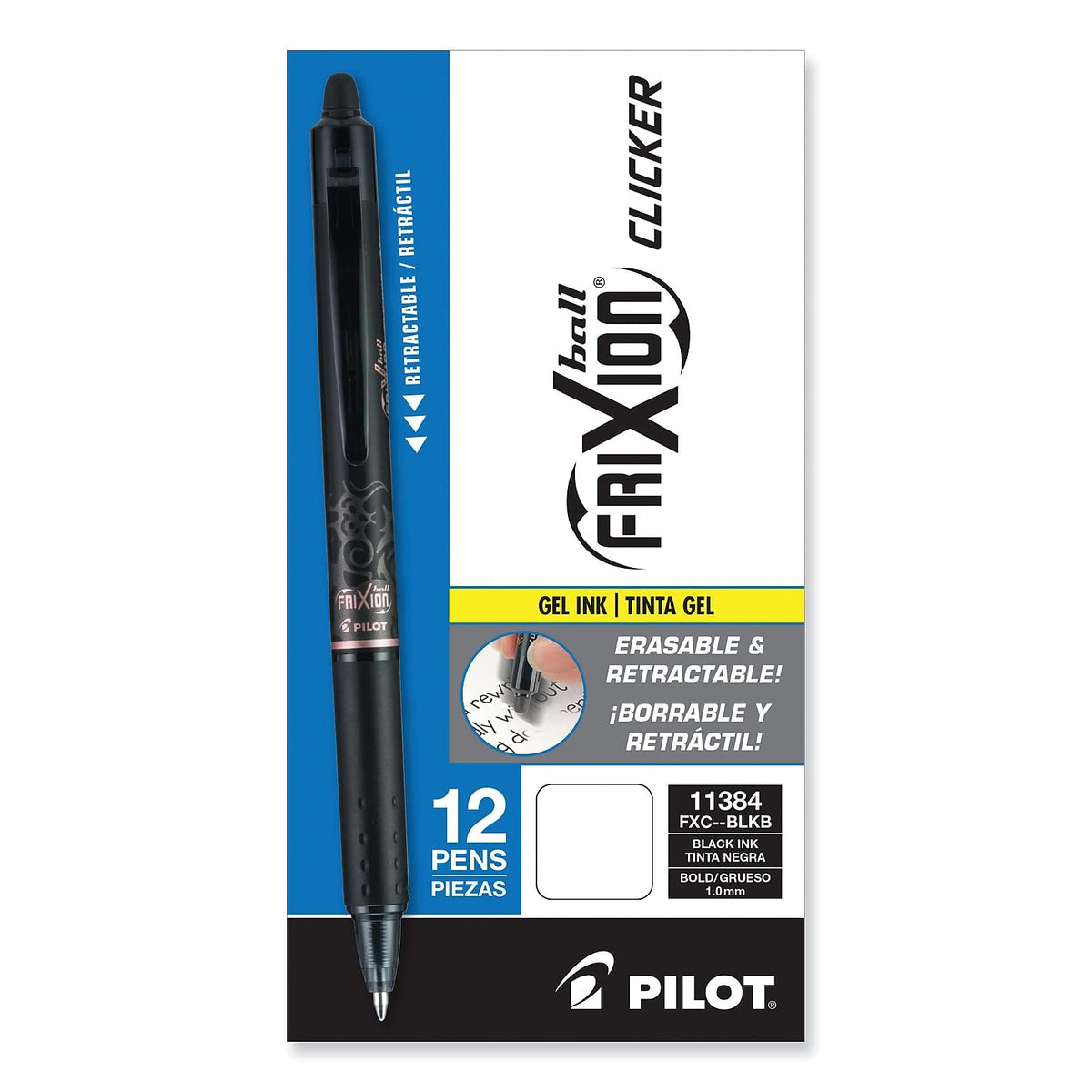 PILOT FriXion Clicker Erasable Gel Pens, Black Ink, 12-Pack
