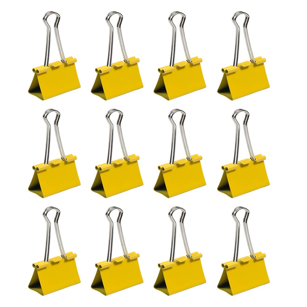 JAM PAPER Colorful Binder Clips - Large - 1 1/2 Inch (41 mm) - Yellow Binderclips - 12/Pack