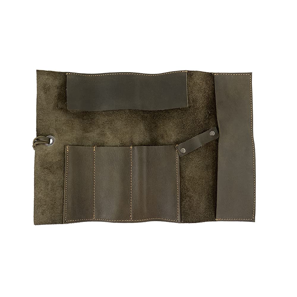 Hide & Drink, Rustic Leather Pencil Roll Pouch, Multi-Purpose Storage Wrap for Scissors, Earphones
