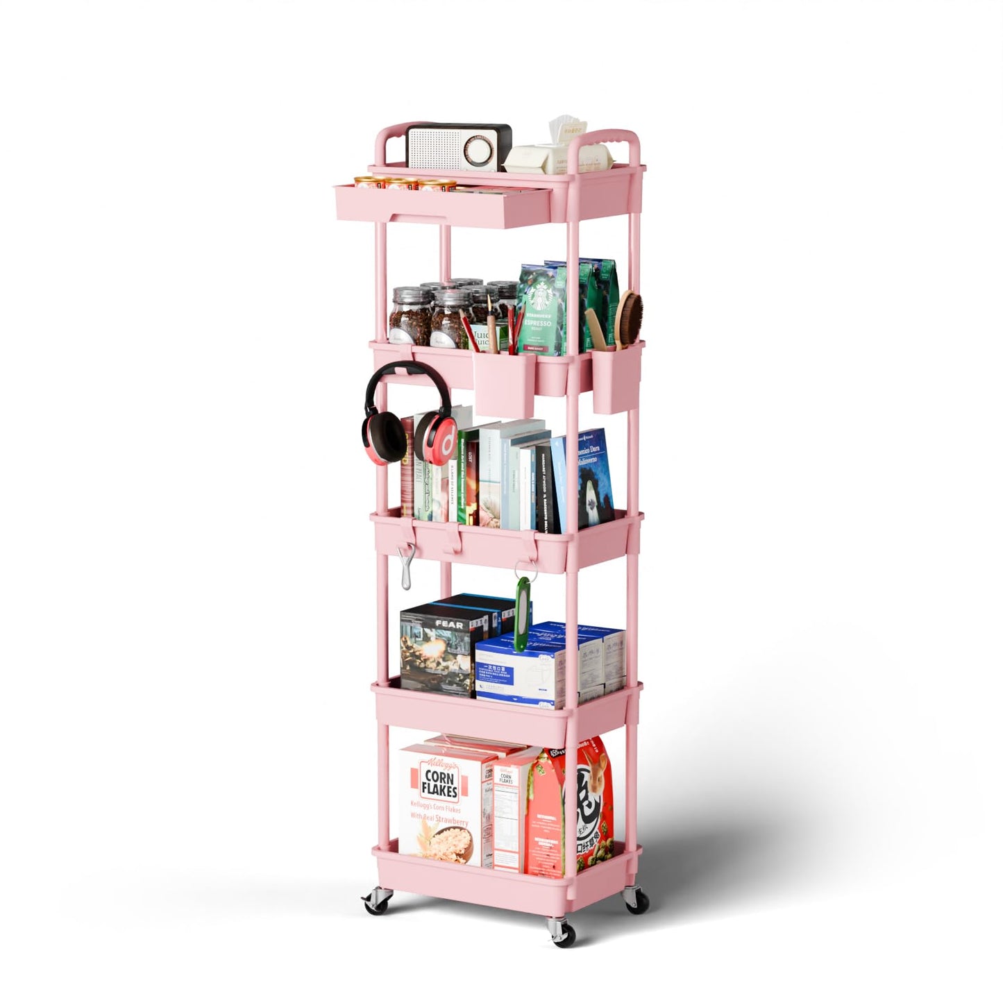 Sorgion 5 Tier Rolling Cart Organizer,Bathroom Cart Organizers with Wheels Laundry Room