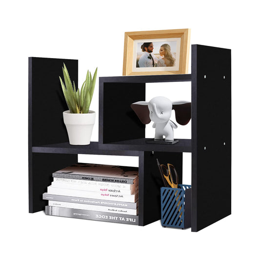 TY ARTS & CULTURE Expandable Black Wood Desktop Organizer-Desk Bookshelf