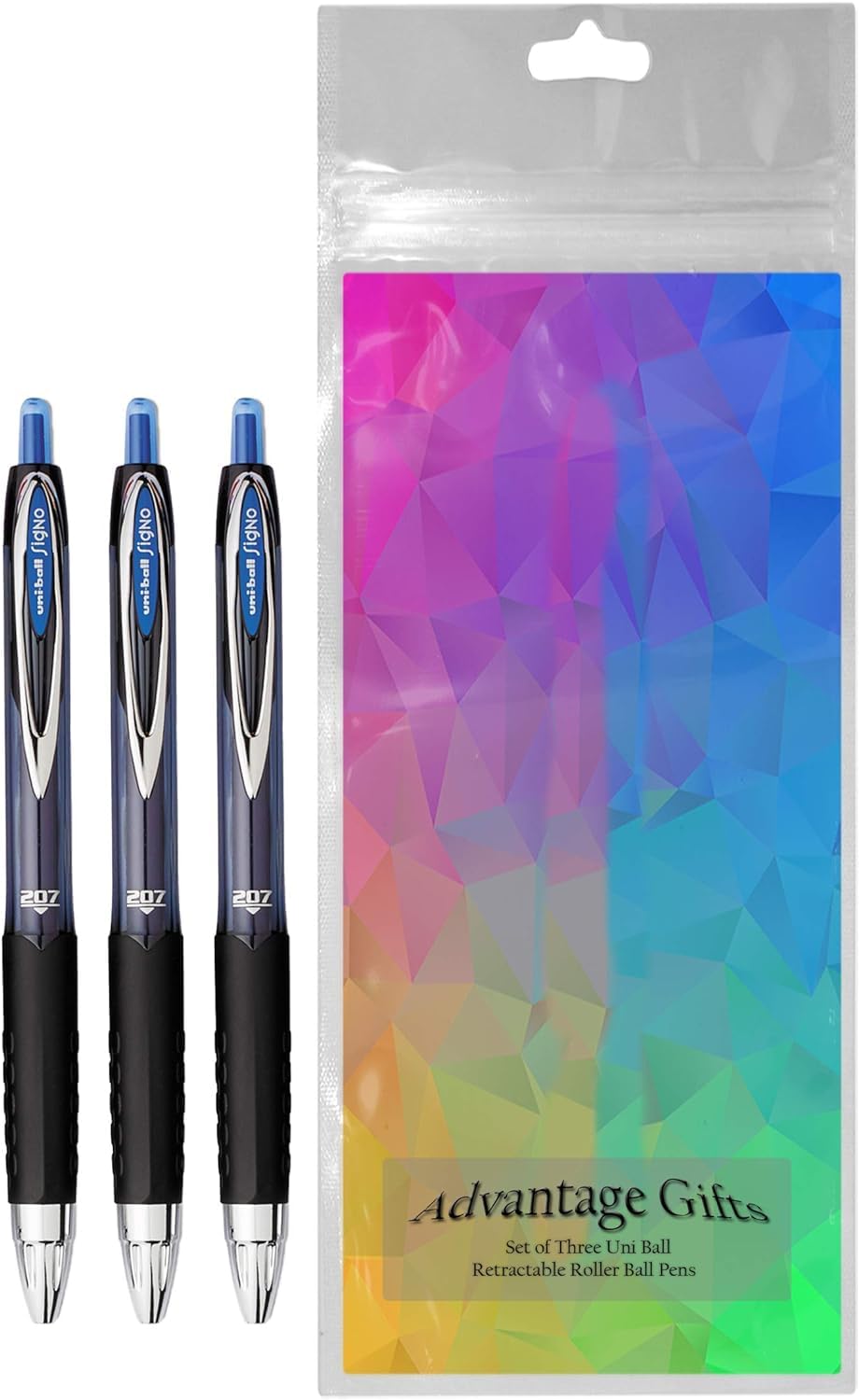 Advantage Gifts Signo 207 Roller Ball Retractable Gel Pens, Medium Point (0.7mm), Blue Ink, 3 Count,